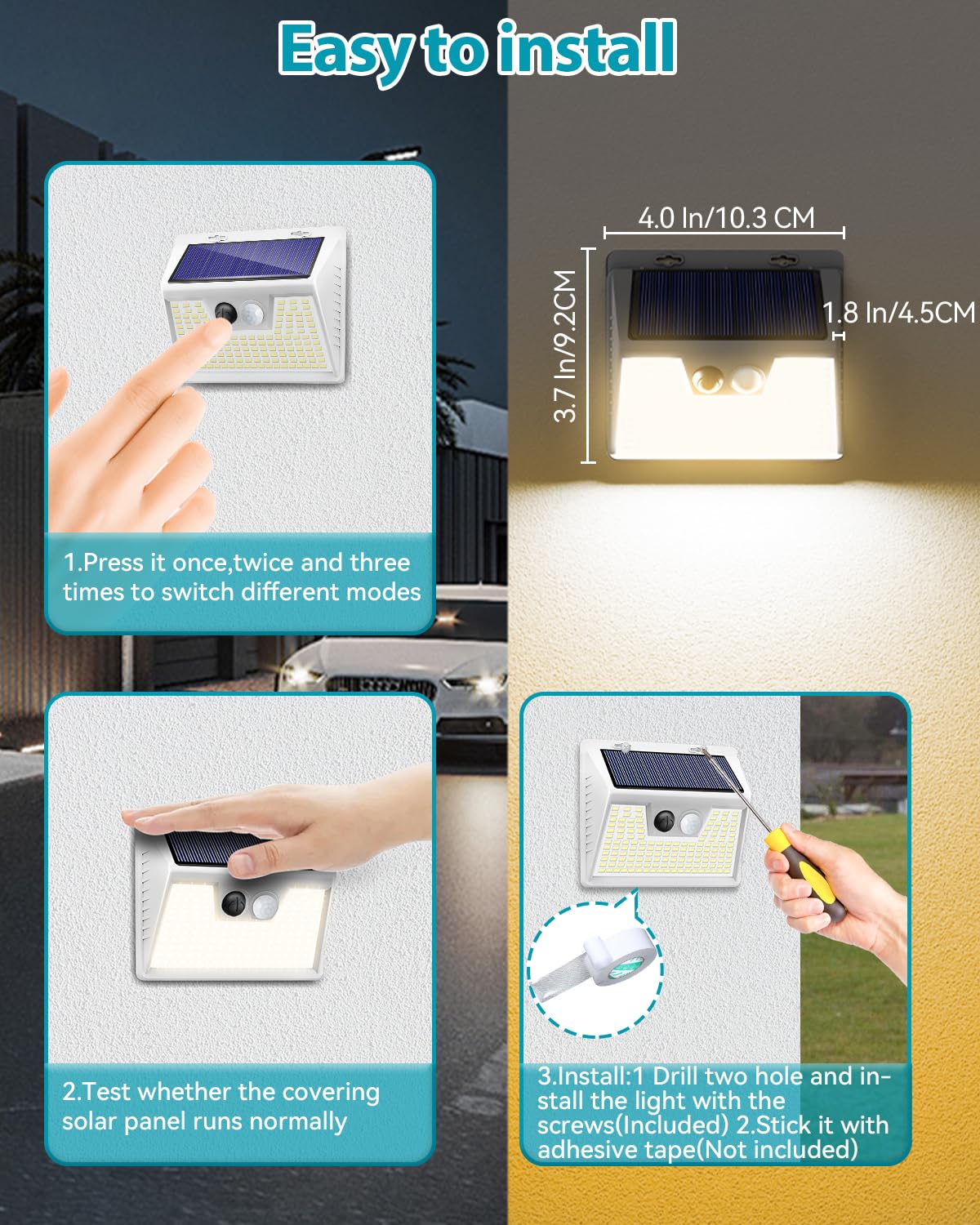 kolpop Solar Lights Outdoor 140LED Motion Sensor, IP65 Waterproof, 1 Pack, 4 Inch, White-Warm Light