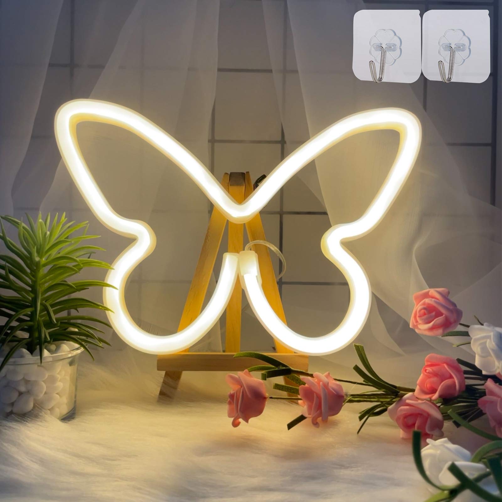 Enuoli Butterfly Led Neon Decorative Lights, Neon Signs Butterfly Shaped Decor Neon Light,Usb/Battery Powered Indoor Wall Decor