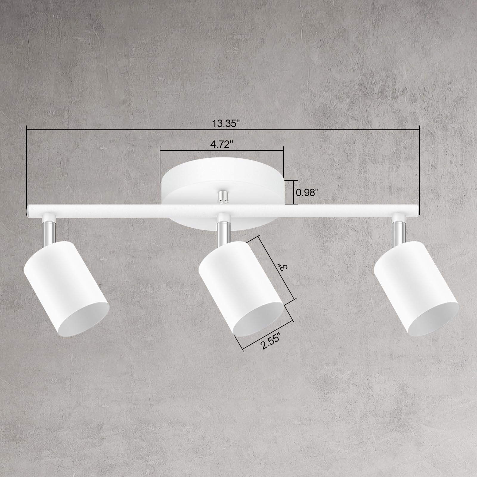 White Track Lighting, 3 Light Track Lighting Kit, White 3 Way Modern Ceiling Spotlight, Flexibly Rotatable Light Head, Industria