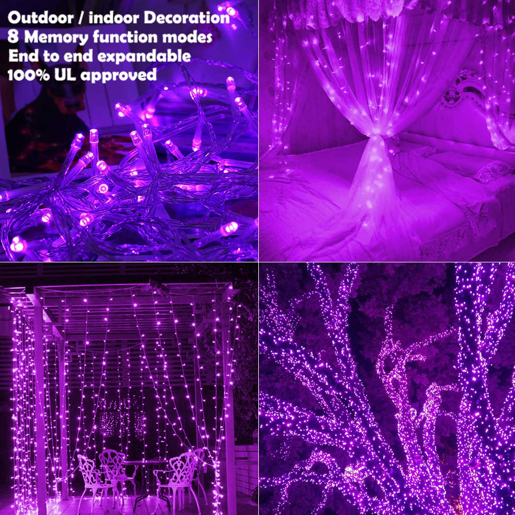 Purple String Lights Christmas - 320 Led 35M/115Ft 8 Modes End-To-End Plug In Indoor/Outdoor Waterproof Decorative Inside/Outside Fairy Twinkle Xmas Tree Lights For Halloween/Wedding/Patio/Room/Home