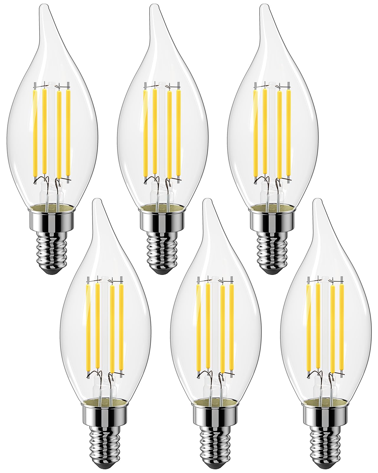 CYLYT E12 Chandelier Bulb 60 watt Equivalent, Dimmable LED Candelabra Light Bulbs 6W, 5000K Daylight 650 Lumen Lightbulbs, CA11, UL Listed, Pack of 6