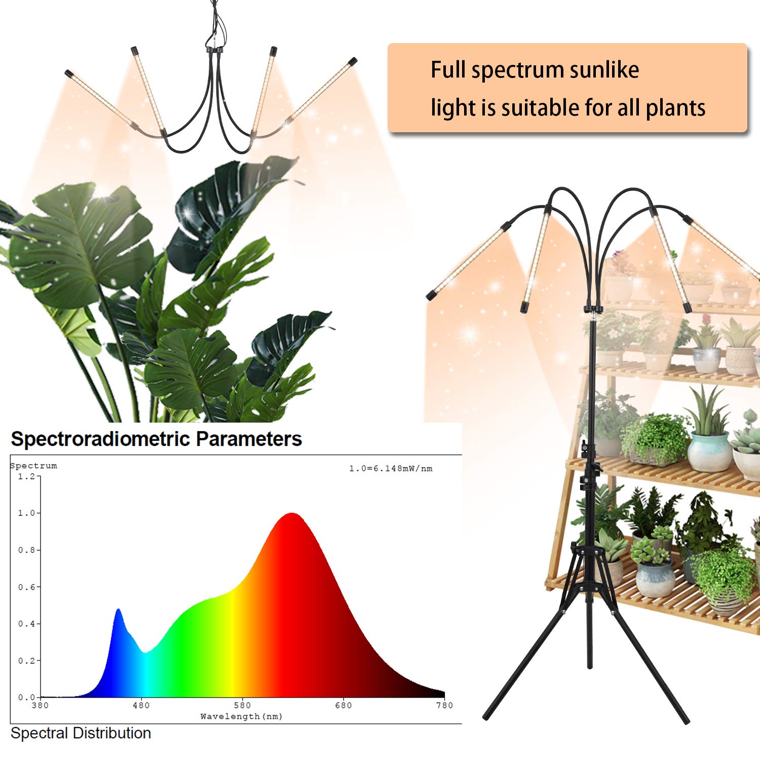 Led Plant Grow Light With Stand,Wtintell Led Grow Light Full Spectrum For Indoor Plants,10 Dimmable Levels,3 Modes Timing,Tripod Adjustable 15-72 Inch.