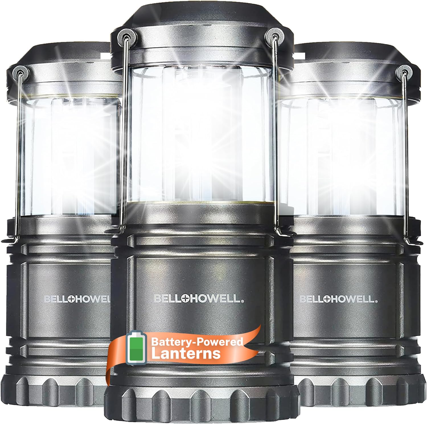 Bell+Howell 3 Pack Camping Lights & Lanterns for Power Outage, Collapsible Battery Powered LED Camping Lantern Lamp with Handle,