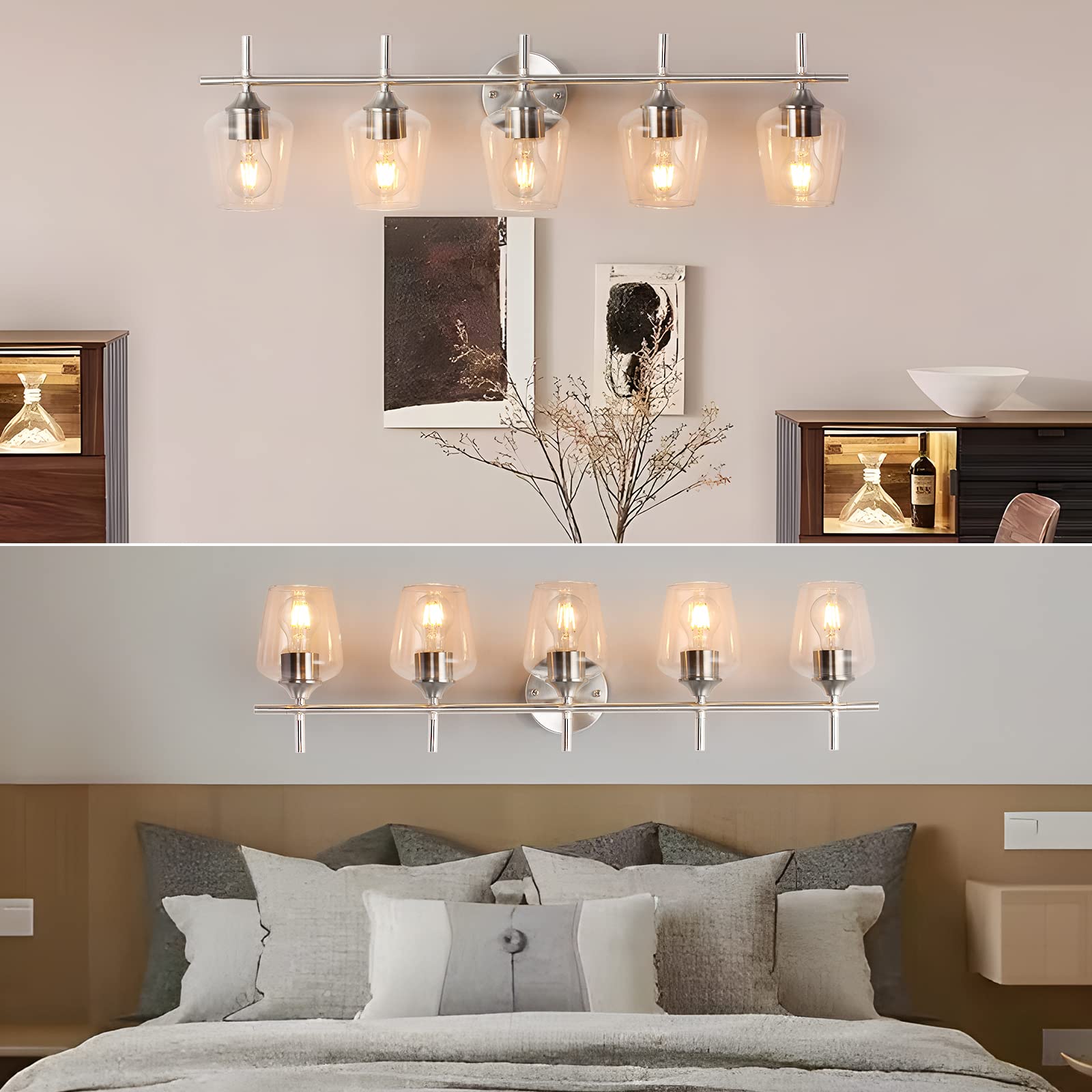 foucasal Bathroom Light Fixtures 5-Light Brushed Nickel Vanity Light, Modern Metal Wall Lights, Model ULB0046H-5SHANIE