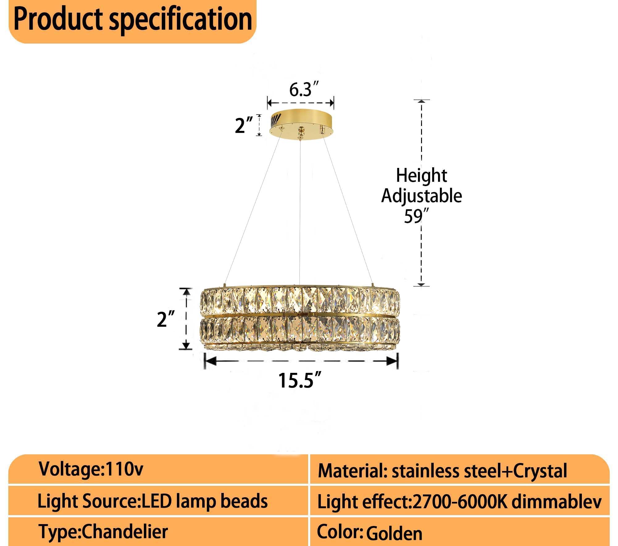 Idequy Led 15.7'' Gold Ring Crystal Chandelier, Modern Dimmable Chandeliers Lighting And Hanging Adjustable, Led Round Ceiling L