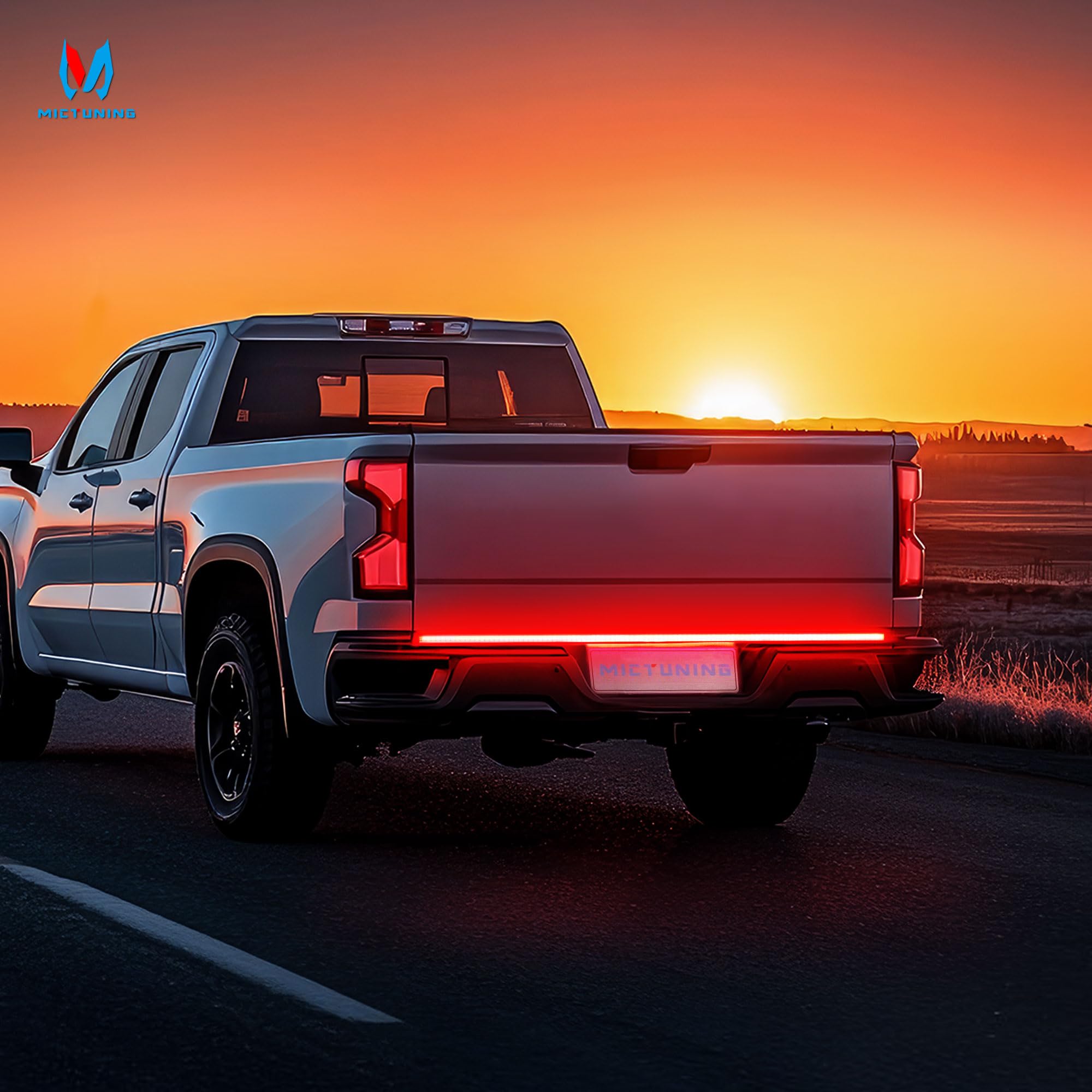 MICTUNING 48" Truck Tailgate Light Strip - Red LED, IP67 Waterproof, Sequential Turn Signal, Strobe & White Reverse Lighting