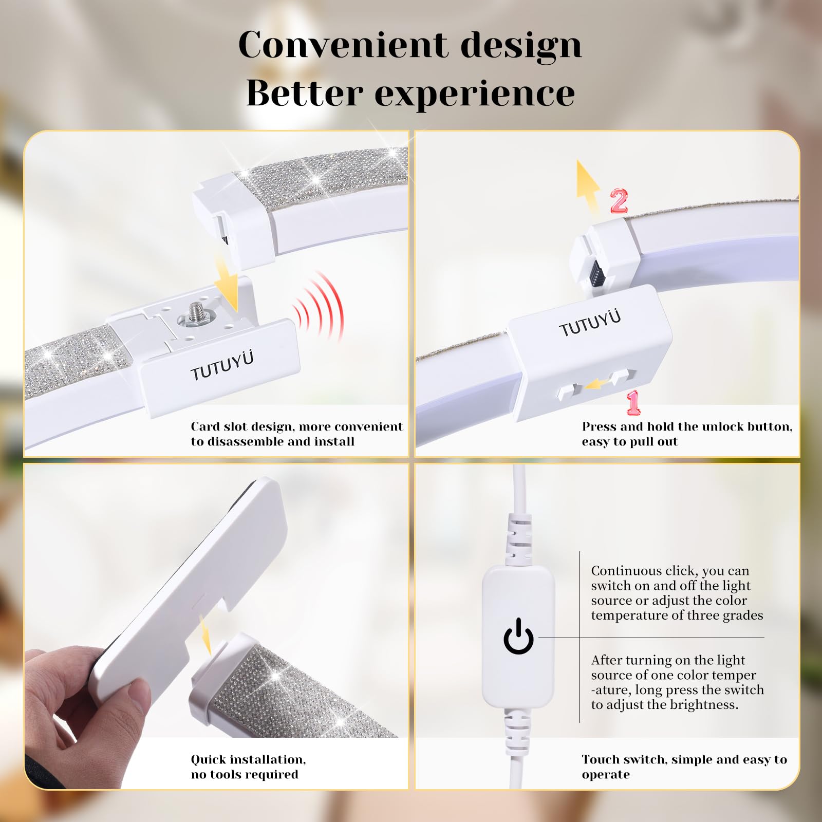 Tutuyu Upgraded 31.5 In Half Moon Light, Easily Detachable & Assemblable Arched Desktop Manicure Nail Lamp & Eyelash Lamp With M
