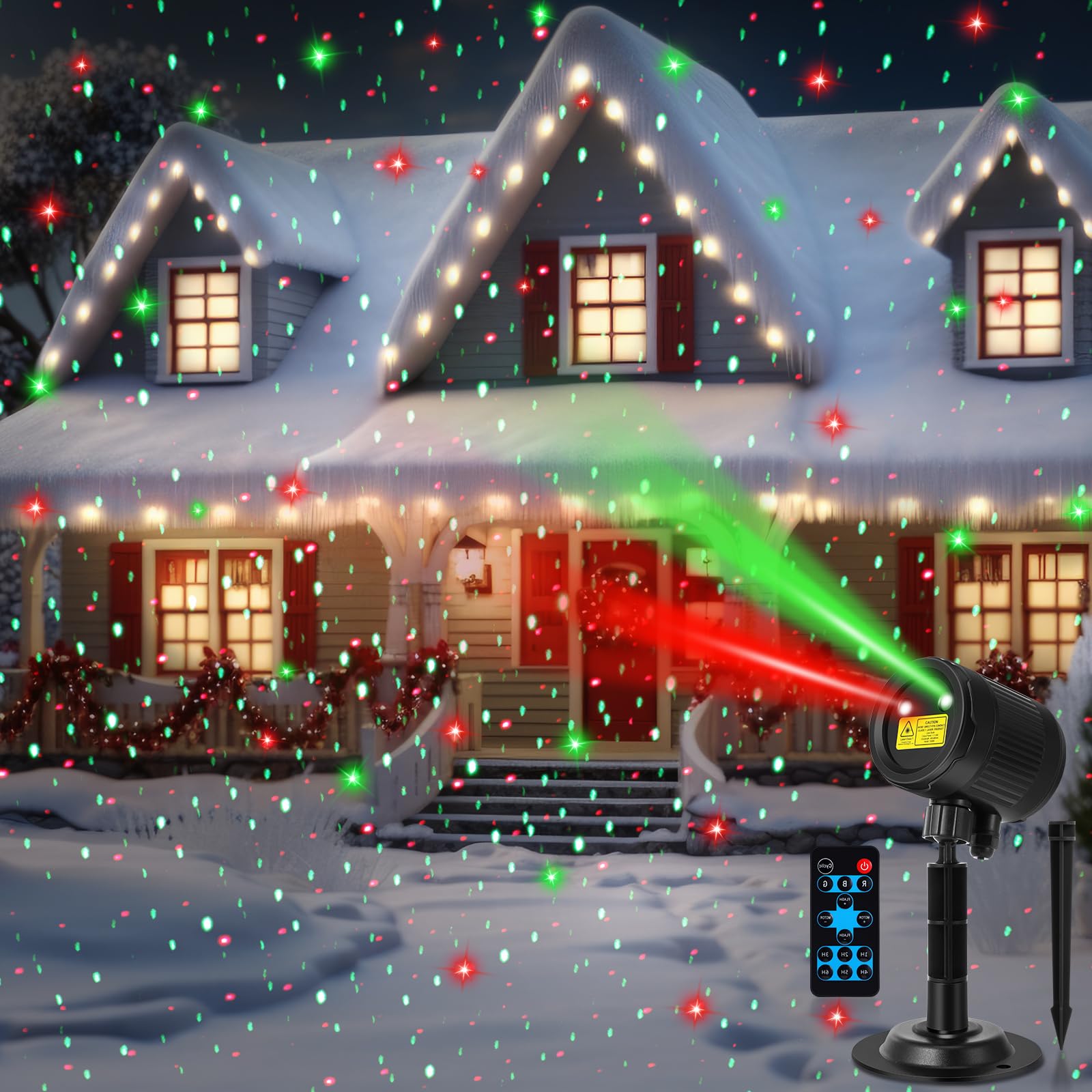 Honoson 1 Pcs Christmas Laser Projector Lights Outdoor RGB Laser Light with Remote Waterproof Motion Xmas Holiday Projector Gard