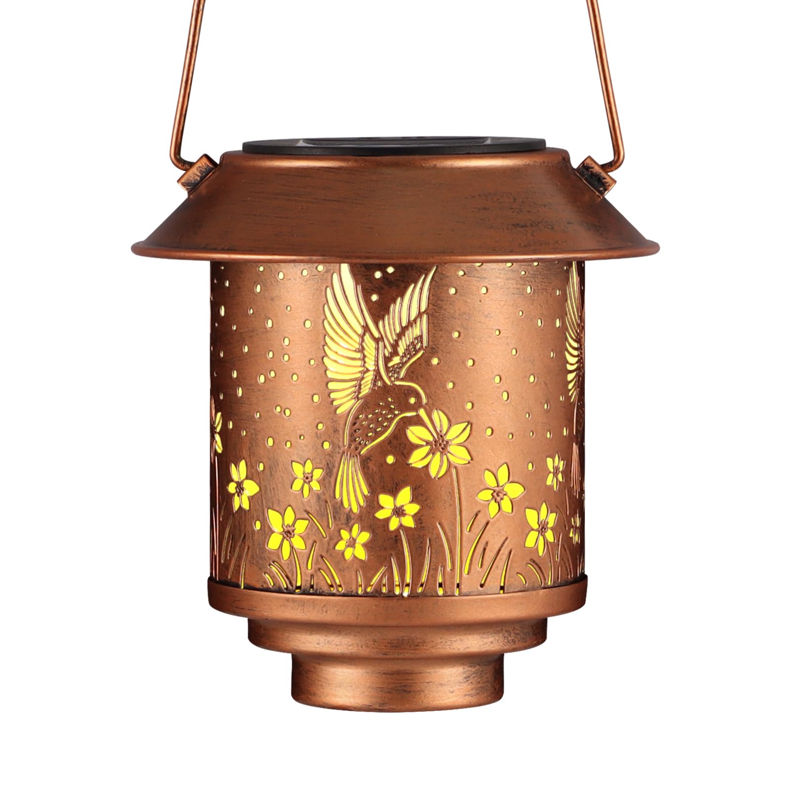 Outdoor Hanging Solar Lantern Waterproof Outside Metal Openwork Hummingbird Pattern Landscape Lights For Porch Garden Yard Patio