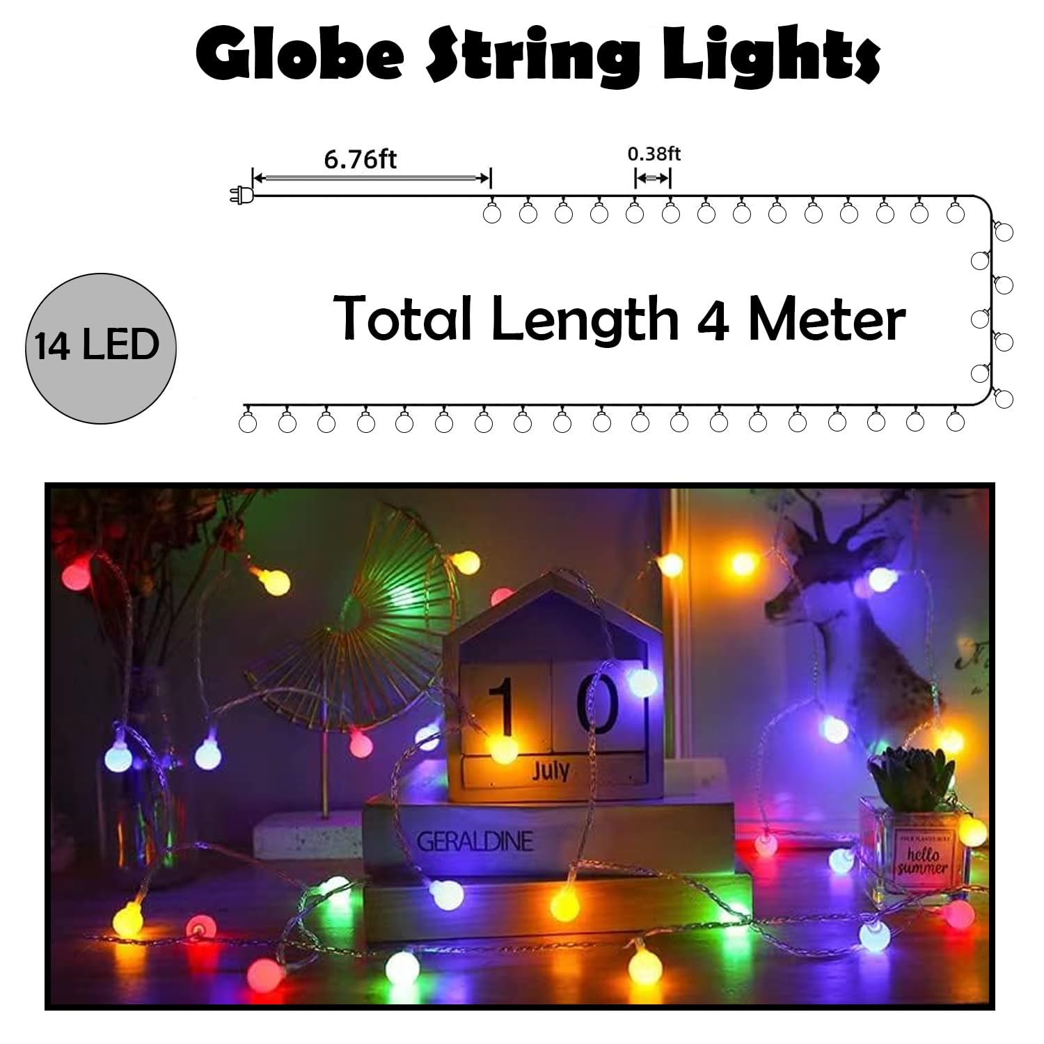 Party Propz Multicolor Led Lights For Decor-14 Ft,14 Led,Multicolour Lights For Indoor Outdoor Decor| Lights For Room|Multicolor