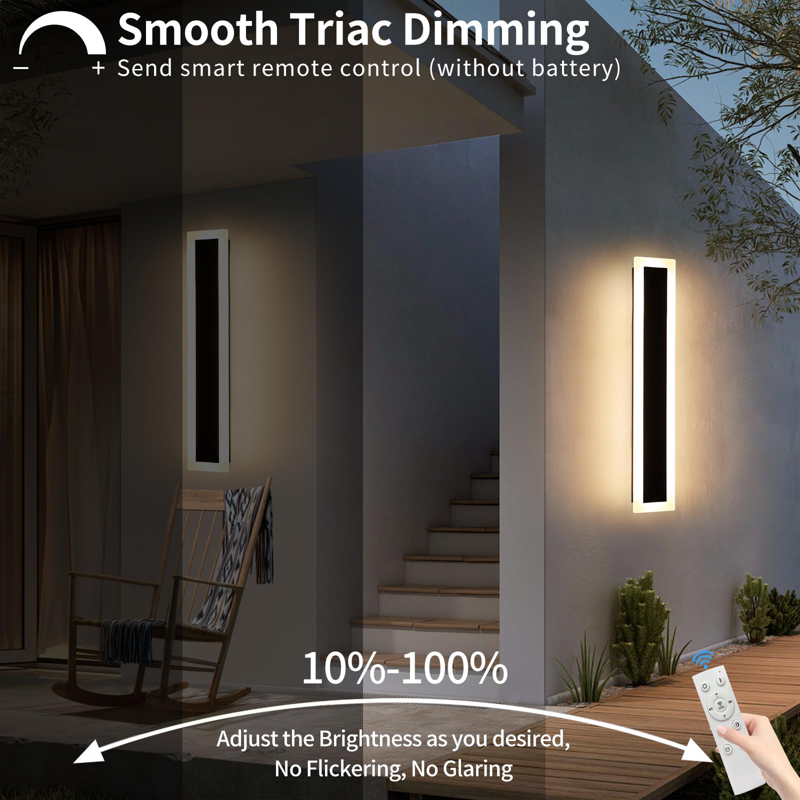 Upgrade Widened 2 Pack 23.6Inch Outdoor Wall Sconce, Dimmable Modern Led Wall Light, 3000K-6000K, Ip65 Waterproof, Black Wall Mo