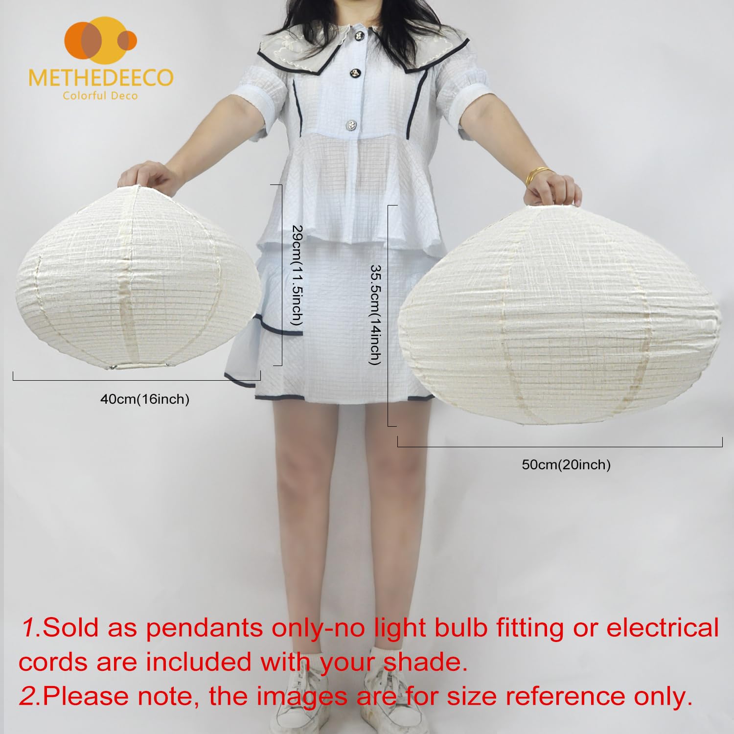 Methedeeco Hanging Fabric Lamp Shade, 16 Beige Linen Pendant Light, Minimalist Design For Bedroom, Living Room, Kitchen