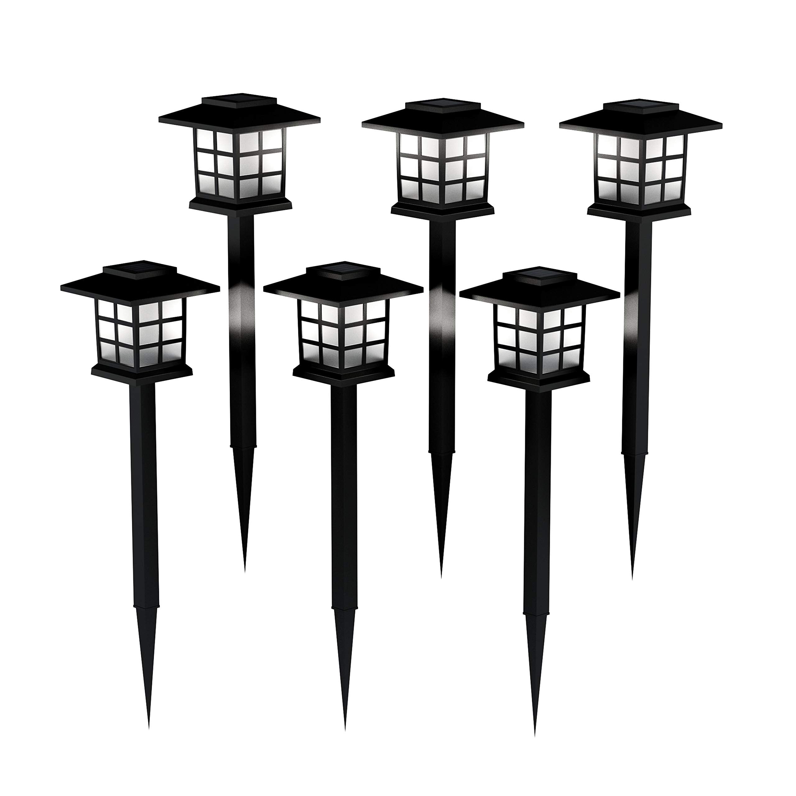 Pure Garden Solar Pathway Coach Lights - Set Of 6 Water-Resistant Outdoor Stake Lighting For Garden, Landscape, Patio, Garden, And Walkway (Black)