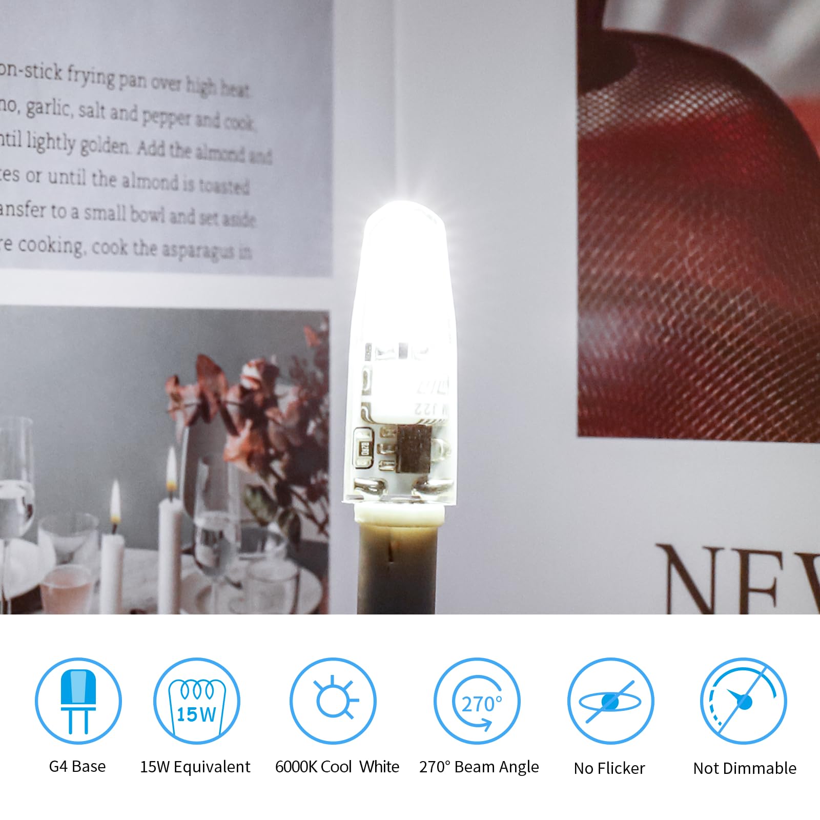 Valucky G4 Led Bulb  Ac120V G4 Bi-Pin Light Bulbs  Cool White 6000K  110Lm 1.2W Equivalent To 10W-20W Halogen Lamps  Flicker Free  Non-Dimmable  For Home Lighting  Kitchen Hood  10 Pack