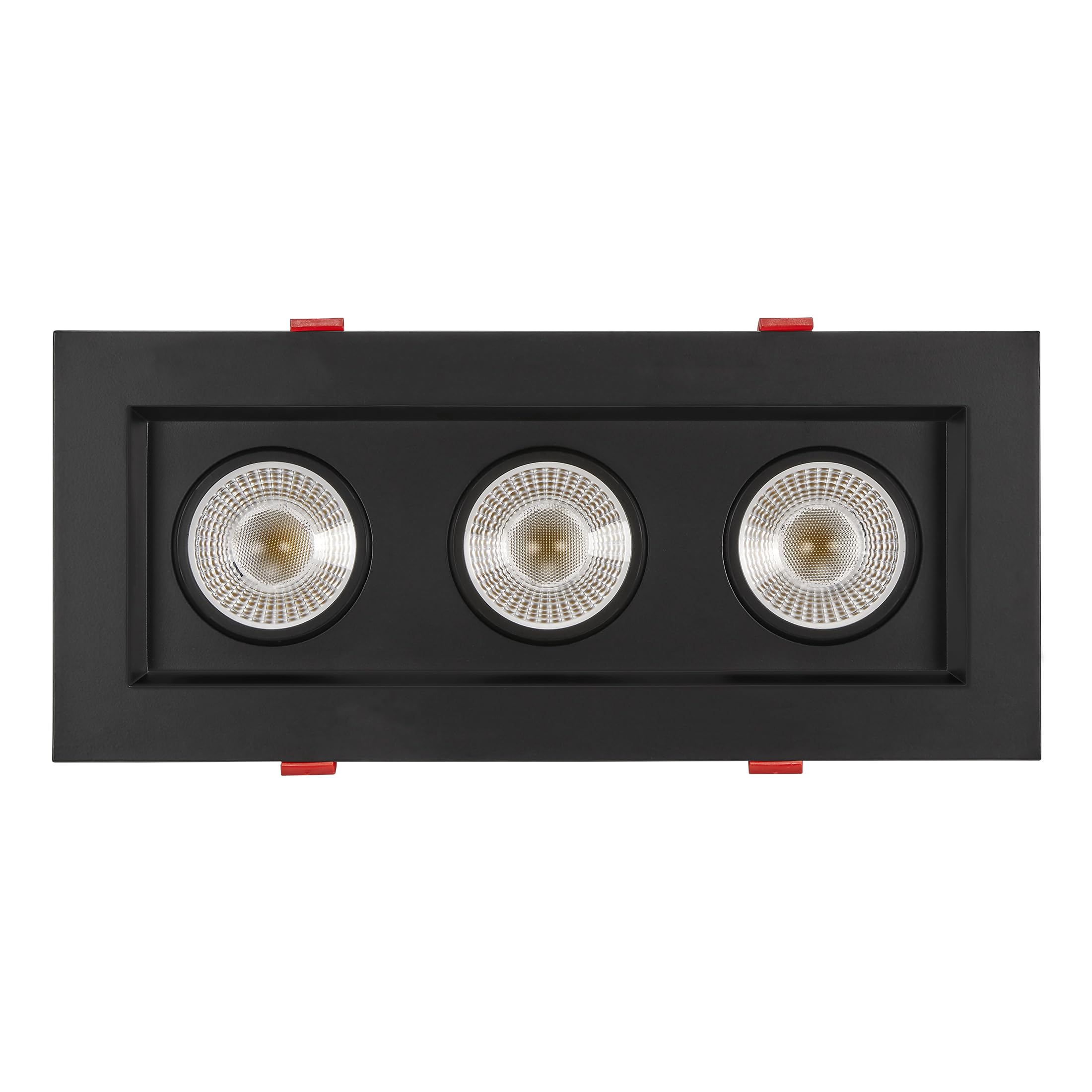 Maxxima 4 in. Three Head Slim Square Recessed Anti-Glare LED Gimbal Downlight, Black, Canless IC Rated, 3000 Lumens 5 CCT Select
