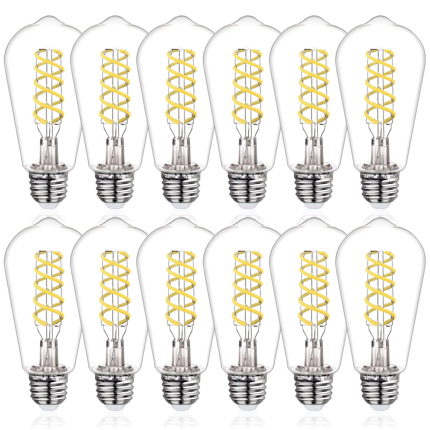 Tiadio St58 Edison Bulbs 60 Watt Led, 5000K Vintage Light Bulbs, E26 Led Bulb 6W Dimmable Plastic 600Lm, Antique Decorative Fila