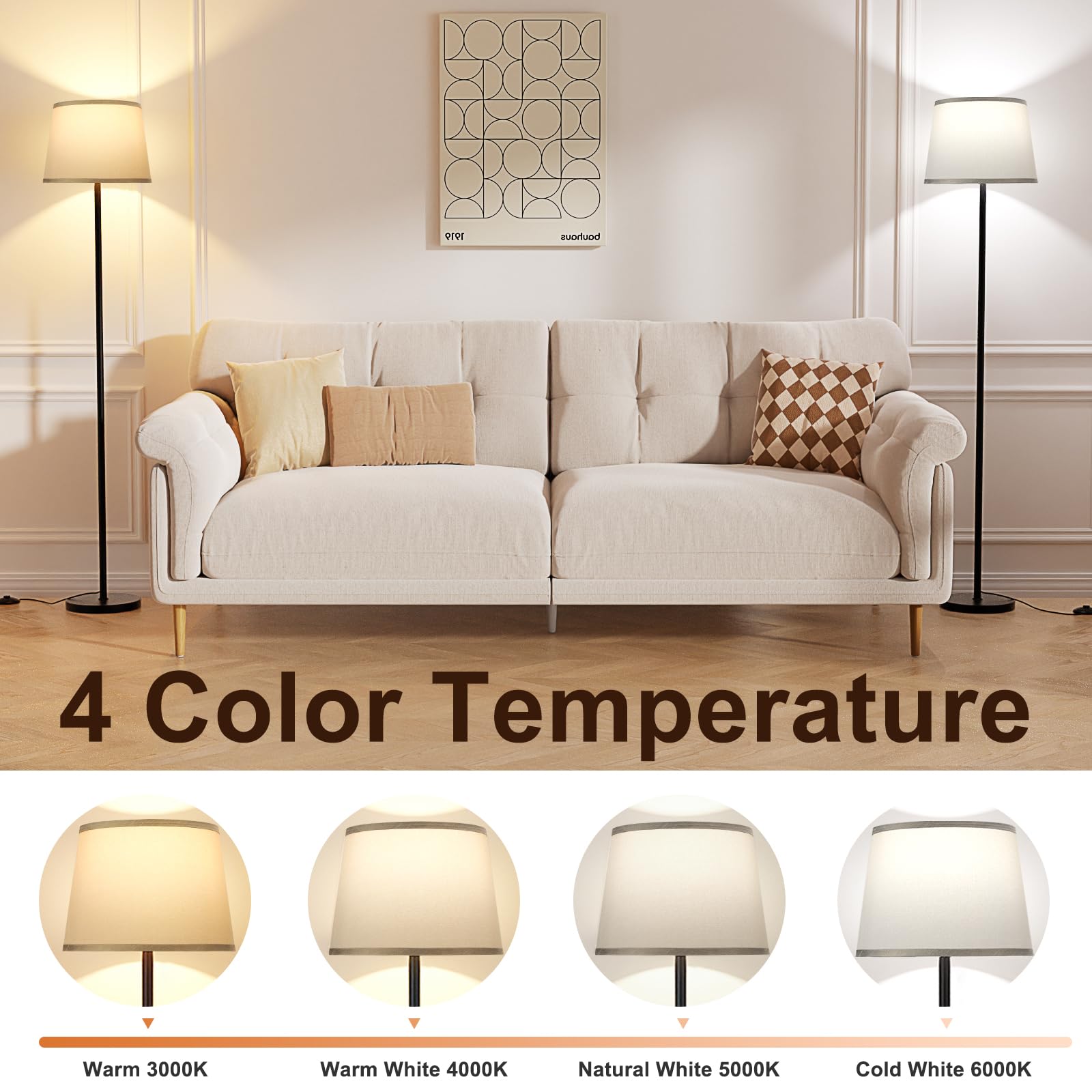 Raexpectis Modern Floor Lamp with Remote Control, Dimmable, Metal, 9W, Grey Shade