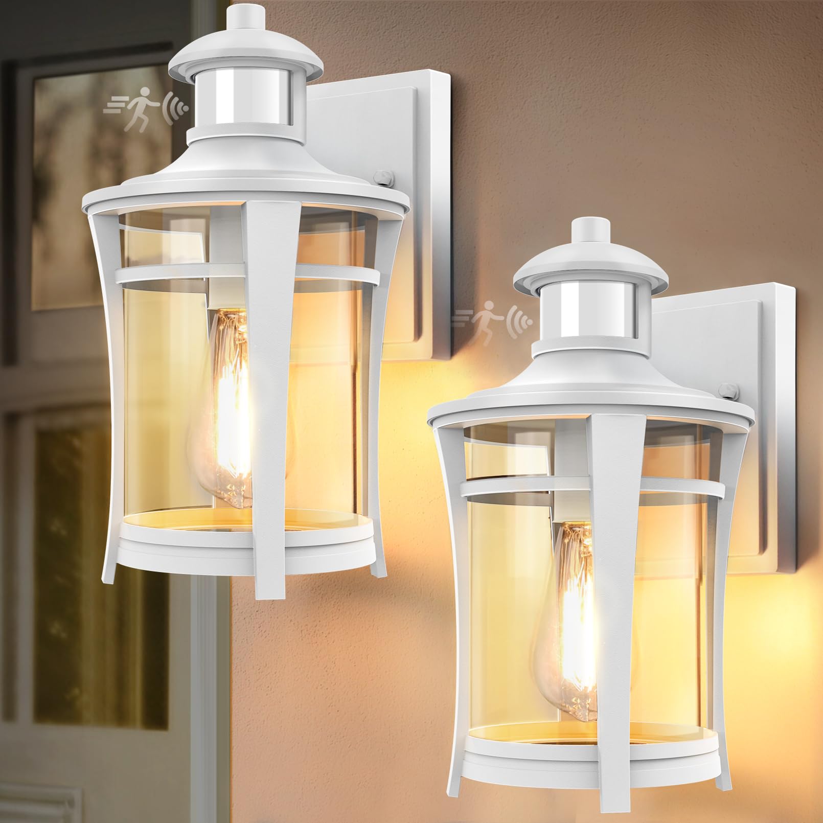 Lamomo Porch Lights Outdoor White, 2-Packs Dusk to Dawn Wall Light Fixtures, Exterior Front Sconces Wall Mount Lighting, Waterpr