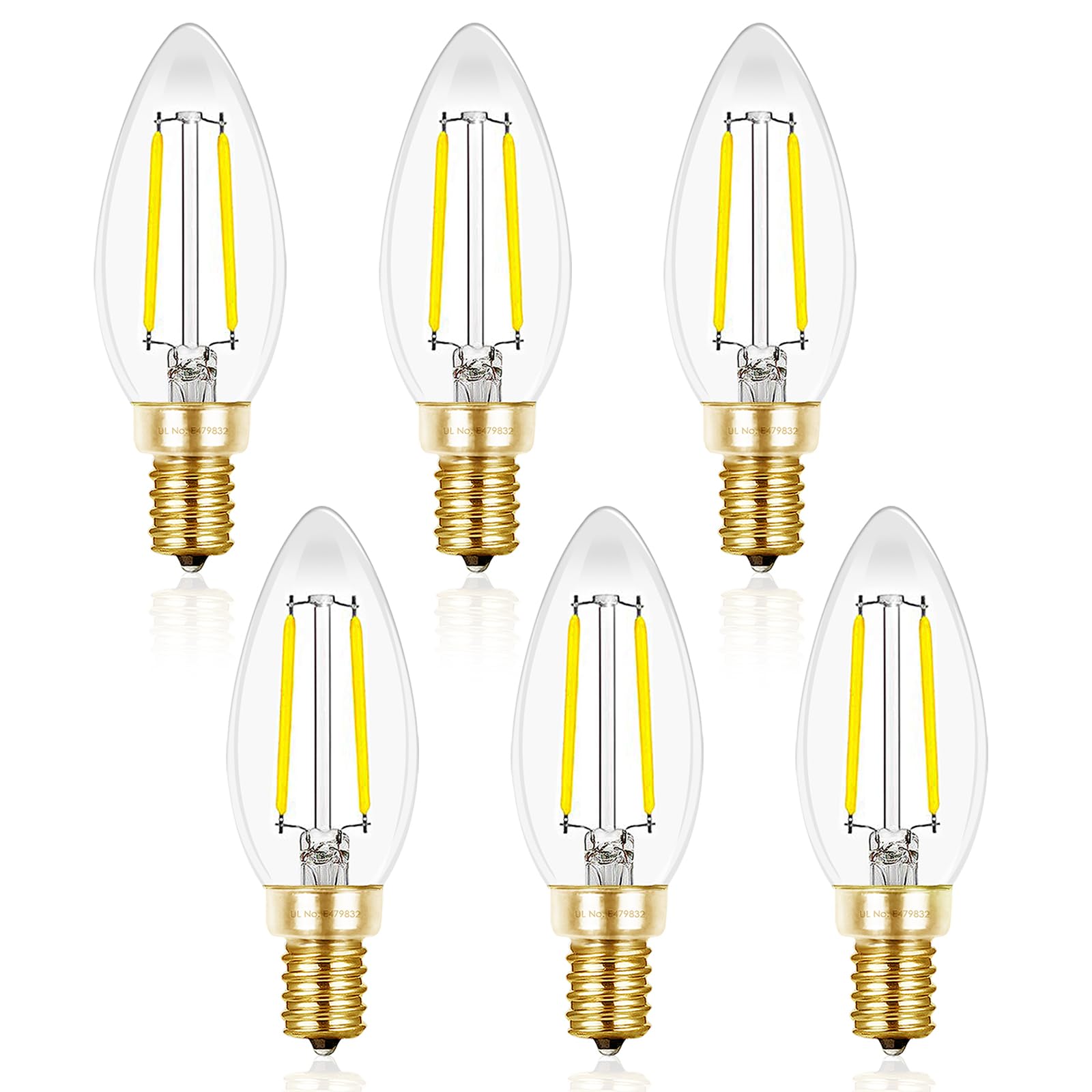 Hizashi Candelabra Led Light Bulbs 25 Watt, Dimmable Chandelier Light Bulbs, 90+ Cri, 200Lm, 5000K Daylight, 2W E12 Led Bulb, B1