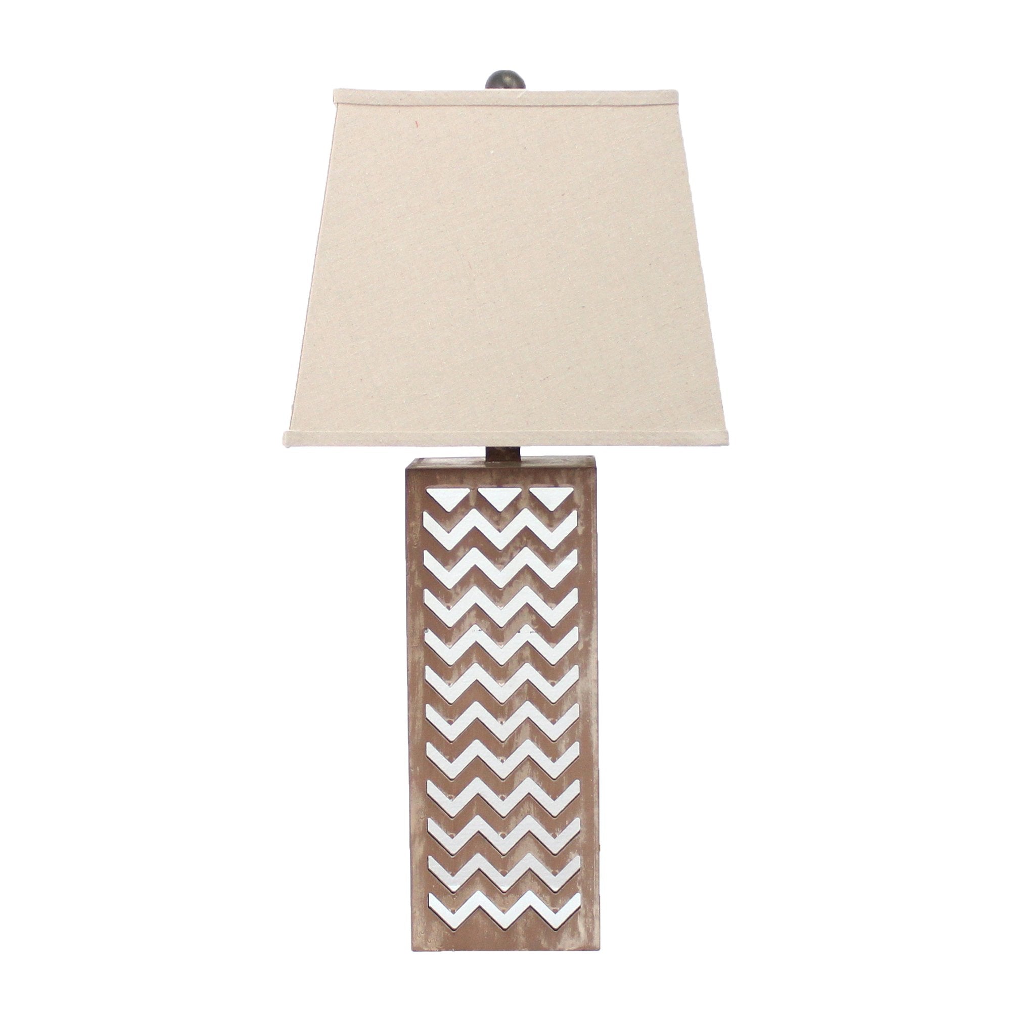 Benzara Table Lamp with Chevron Pattern, Silver and Brown, Model BM217248, Wood Material