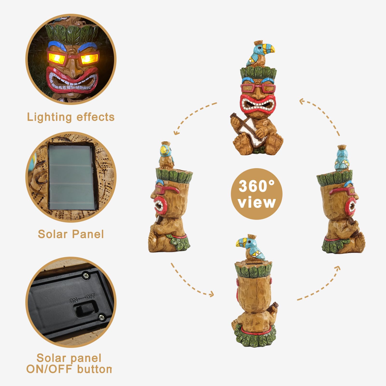 EPTUEGA Tiki Statue - Funny Guitar Man Decor, 11.69in Tall, Blue Resin, Outdoor Patio and Yard Decoration, Model Tiki Statue-002