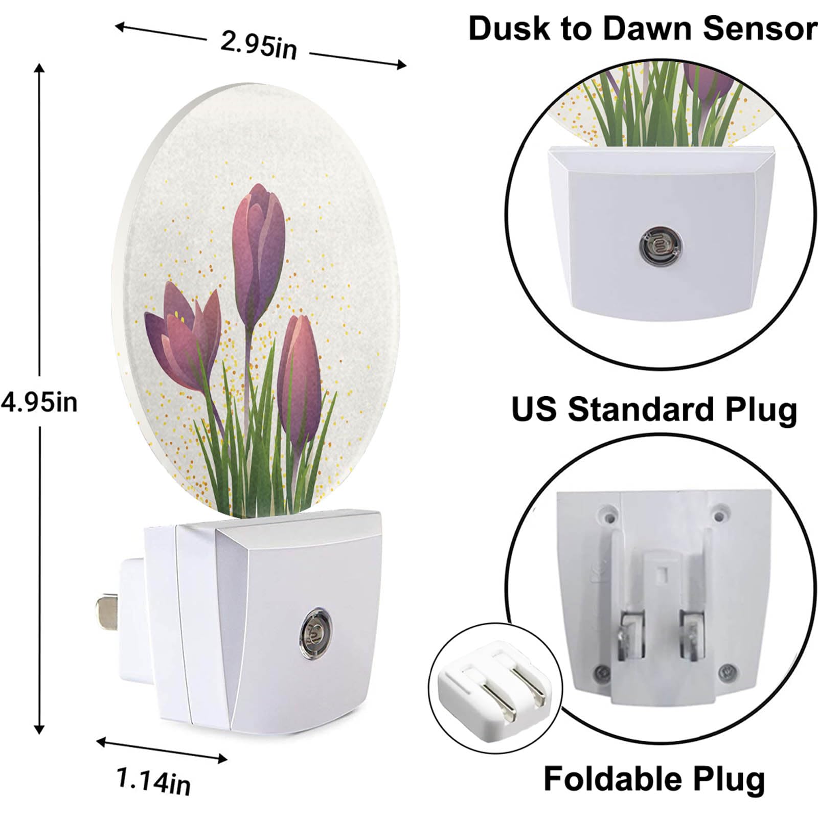 Uanvaha Tulip Night Light Purple Flower Tulips Floral Led Dusk To Dawn Night Lamp Auto Sensor For Bedroom Bathroom Hallway Livin