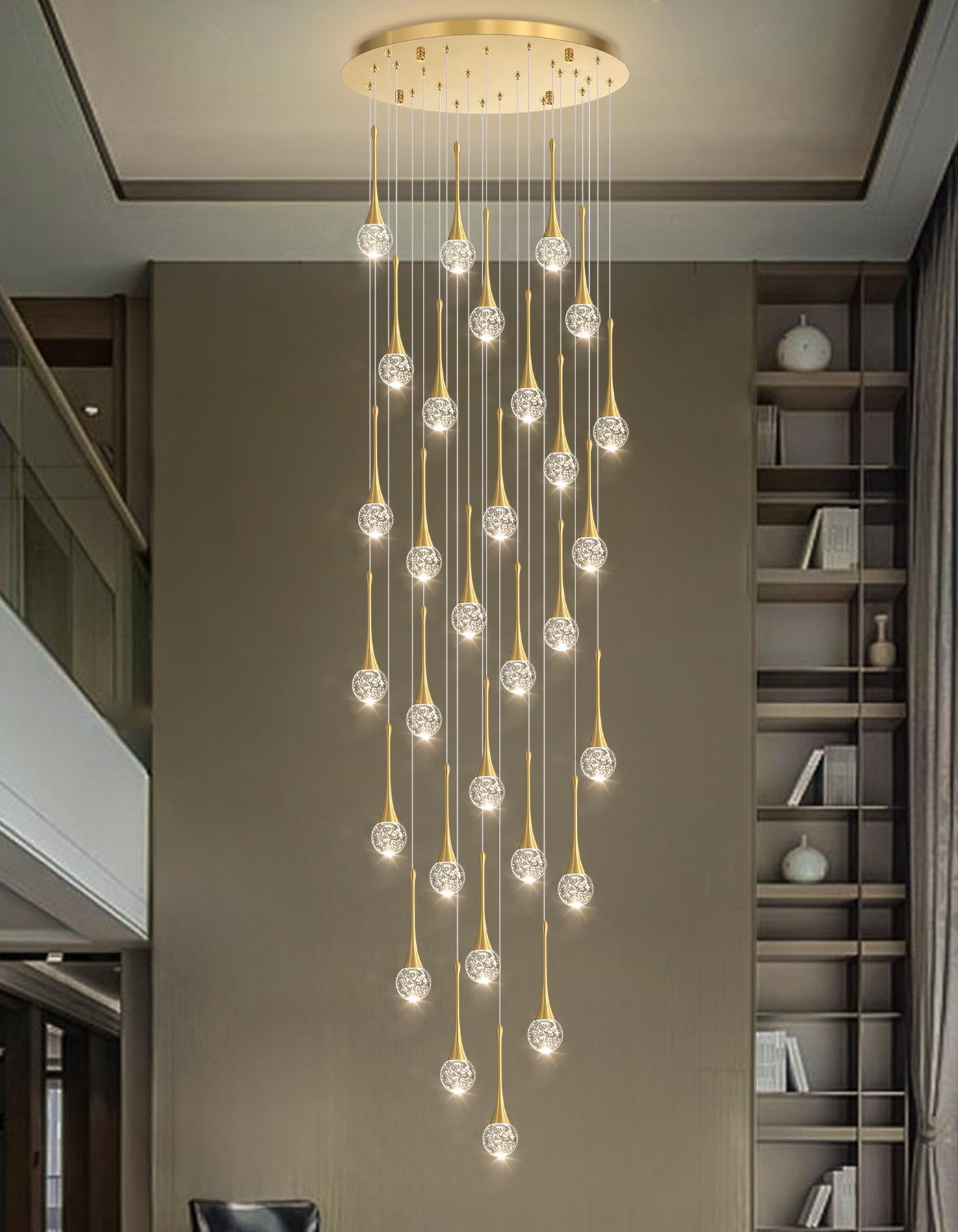 30 Light Modern Glam Crystal Chandelier For High Ceiling Led Dimmable Ceiling Pendant Light Staircase Foyer Enterway Living Room Chandelier Lighting Antique Gold