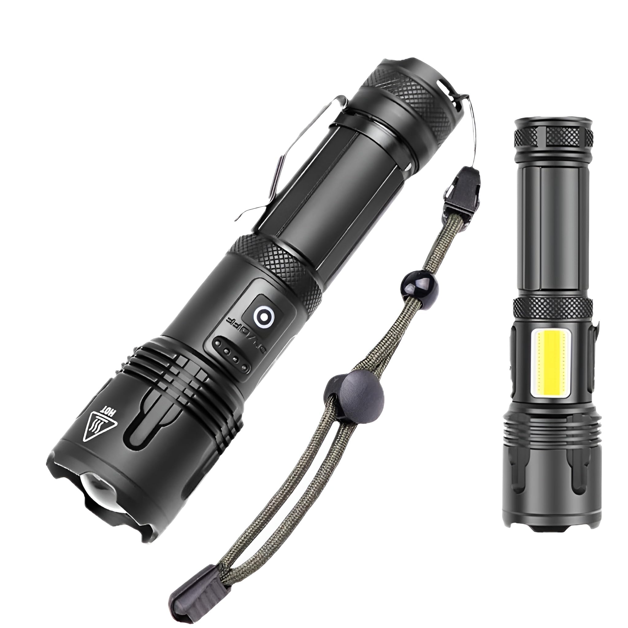 Rechargeable LED Flashlight with Case and Battery Adapter, Tactical Aluminum Alloy, 2000 Lumens w/COB Dual Light, 7 Modes, Brigh