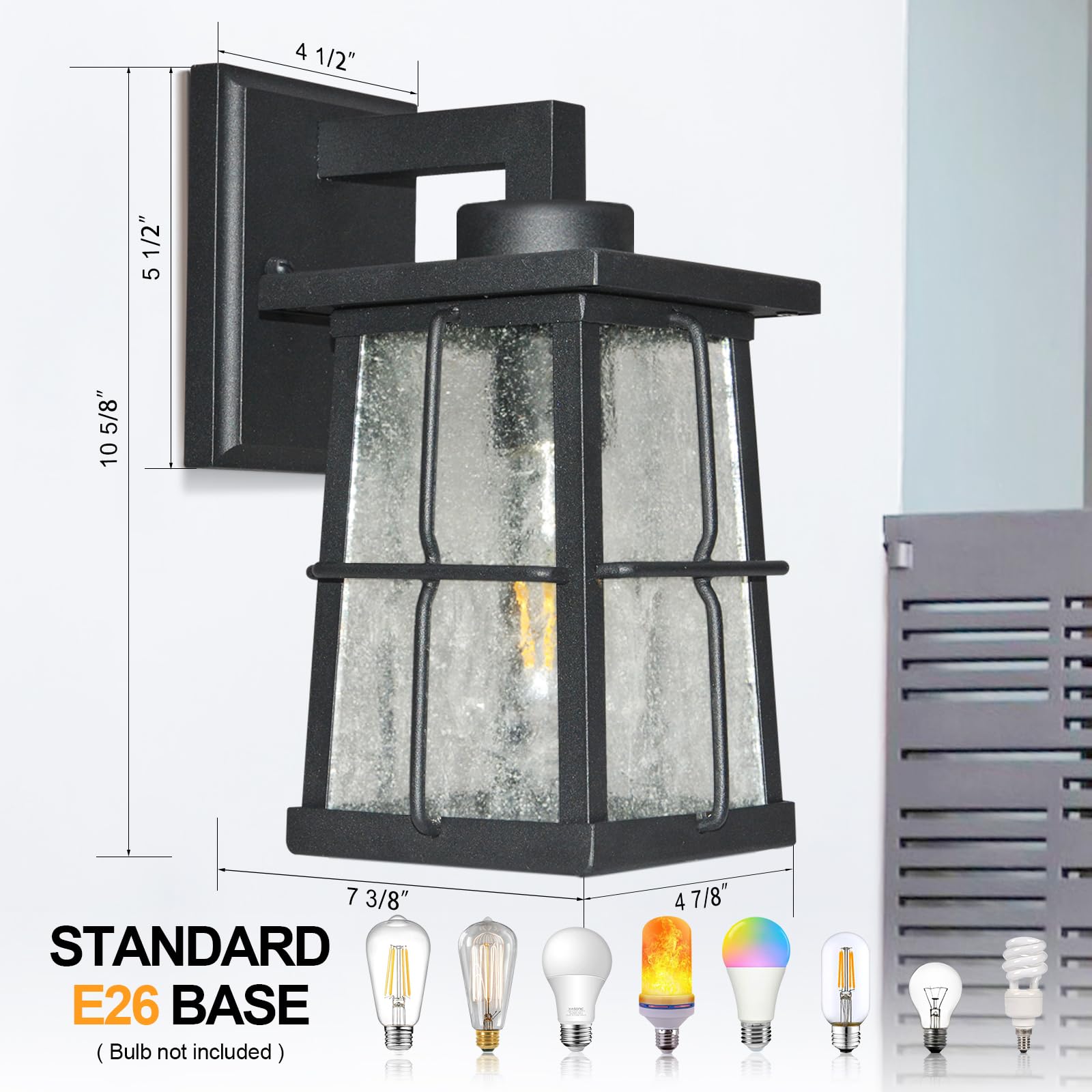 Alvime Outdoor Wall Lights Fixture - Waterproof Black Lantern For Entryway & Patio, E26 Base