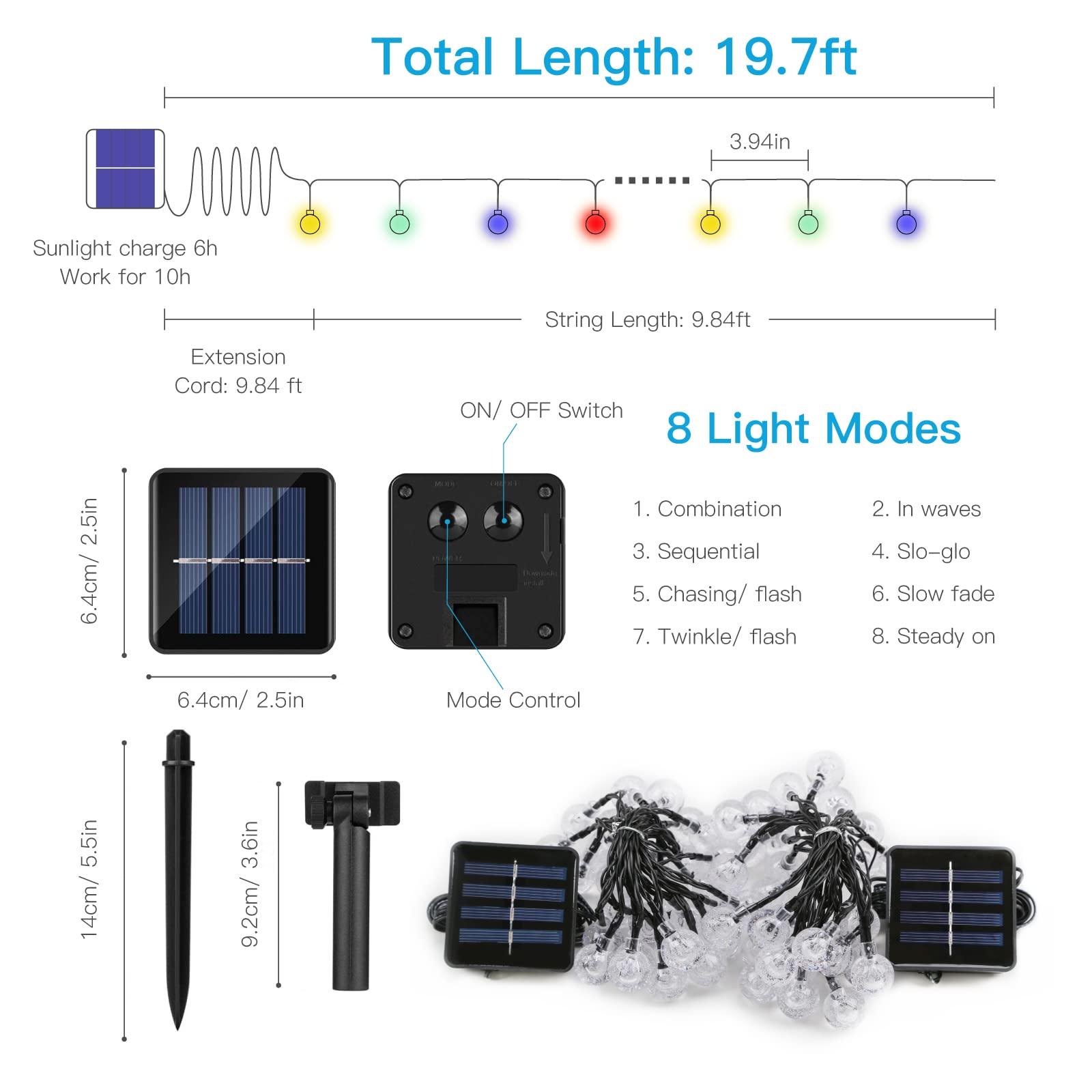 Suddus Solar Lights For Outside, 2-Pack 60 Led Solar Multi Color Globe Lights Outdoor Waterproof, Solar Lights For Tree, Camping