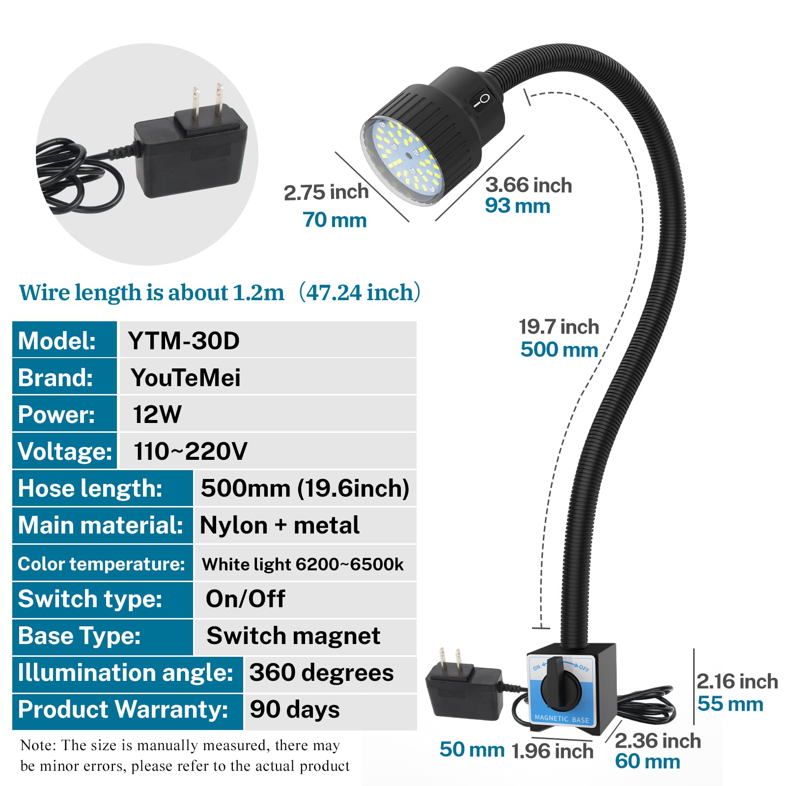 Lathe Light,1200 Lumens Magnetic Led Light, Ip66 Waterproof Magnetic Base Shop Light For Milling Machine, Drill Press