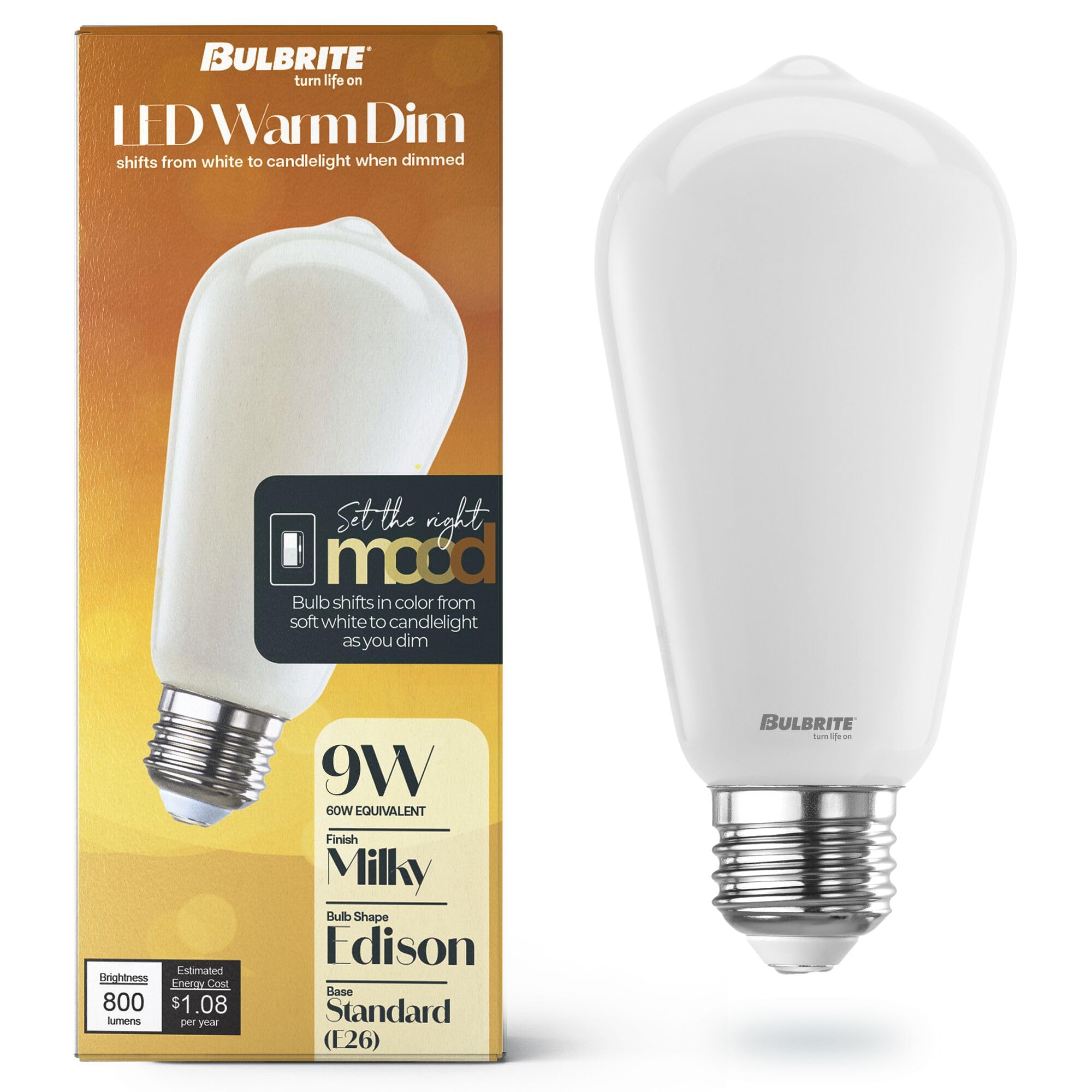 9 Watt Led St18 / St19 Light Bulbs, Warm Dimming 3000K (Soft White) - 1800K (Candlelight), 800 Lumens