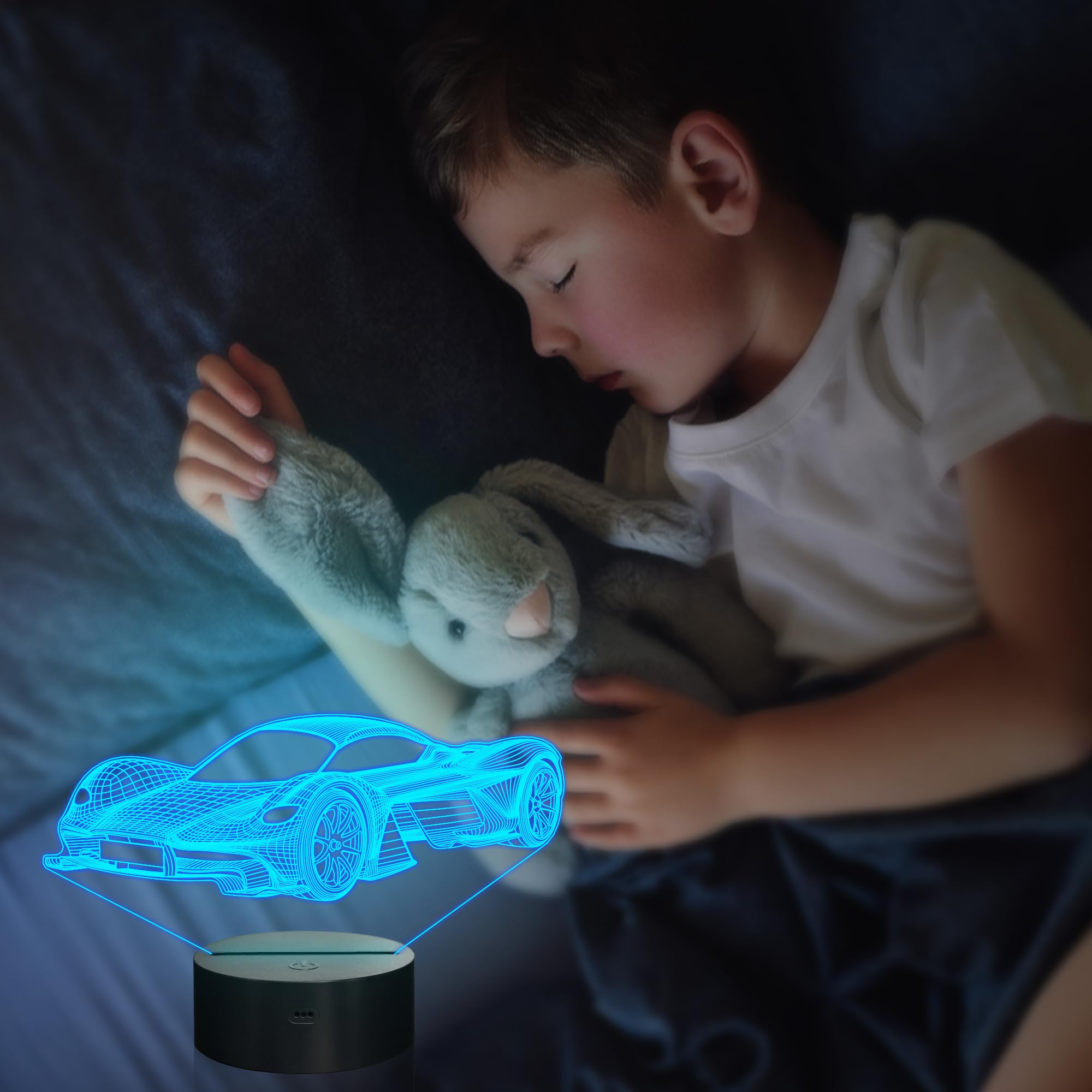 Attivolife Car 3D Night Light - Sports Racing Illusion Lamp, 16 Colors, Remote Control, Acrylic, Model FS-4002, Kids Bedroom Decor