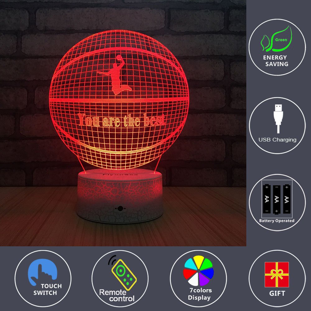FlyonSea Basketball Light - 7 Colors Change + Remote Control Night Light, Acrylic, Assorted/Multicolor