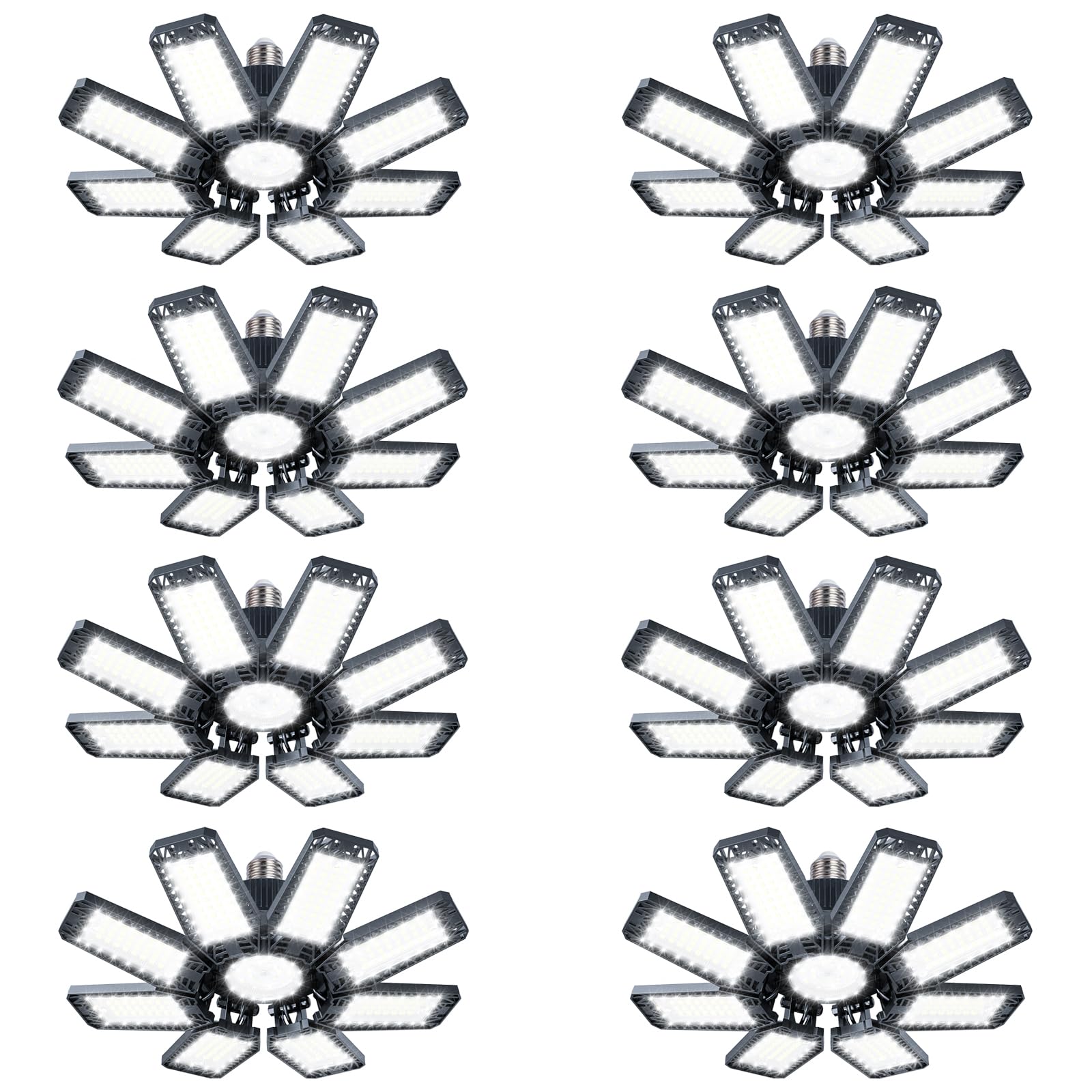 TOPAUBUB Garage Light 8 Pack 220W, 22000LM LED Lights for Garage with 8+1 Deformable Panels 6500K Screw in LED Shop Lighting for
