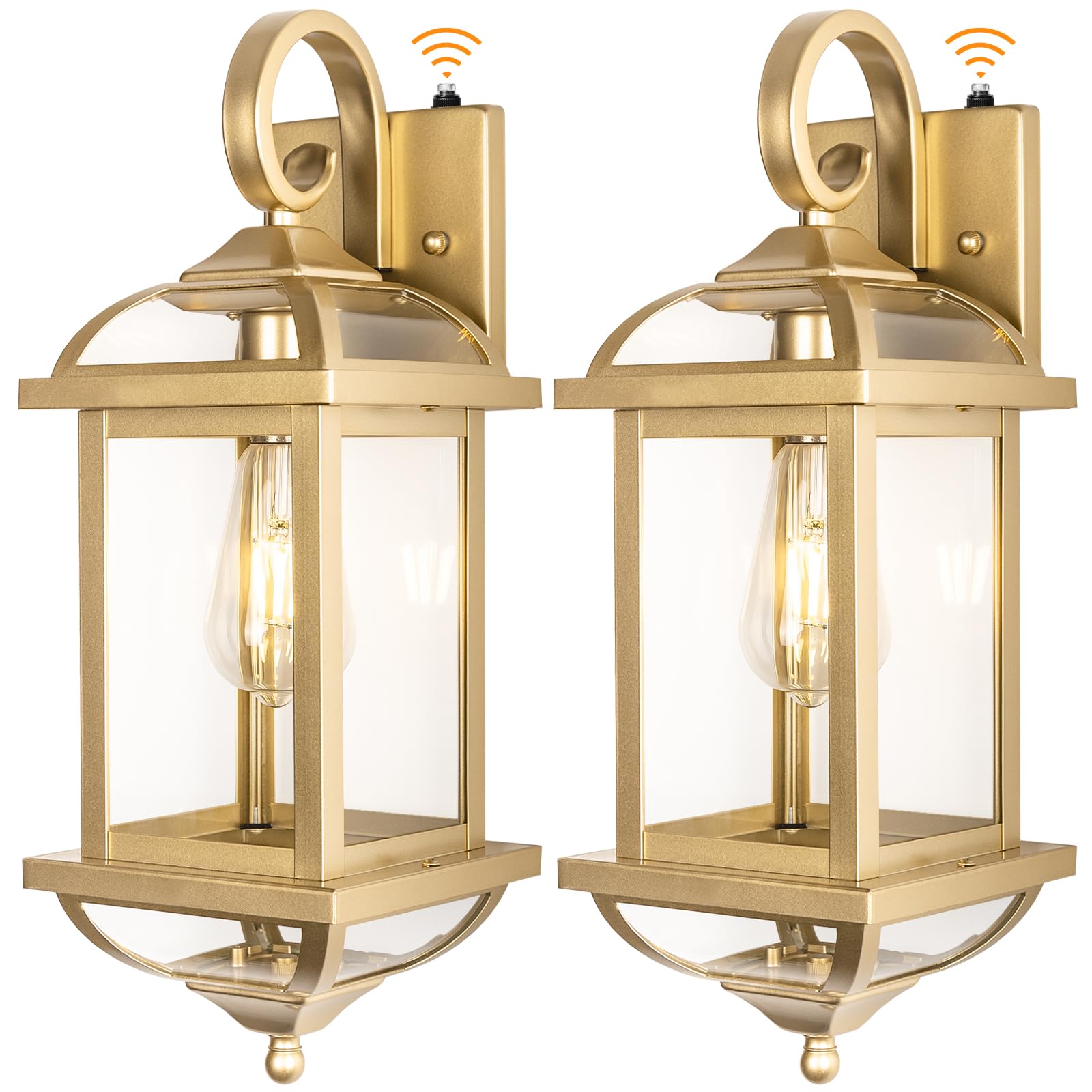 Roravilila Golden Outdoor Sconces 2-Pack, Ip65 Waterproof Aluminum Wall Lanterns With Dusk To Dawn Sensor