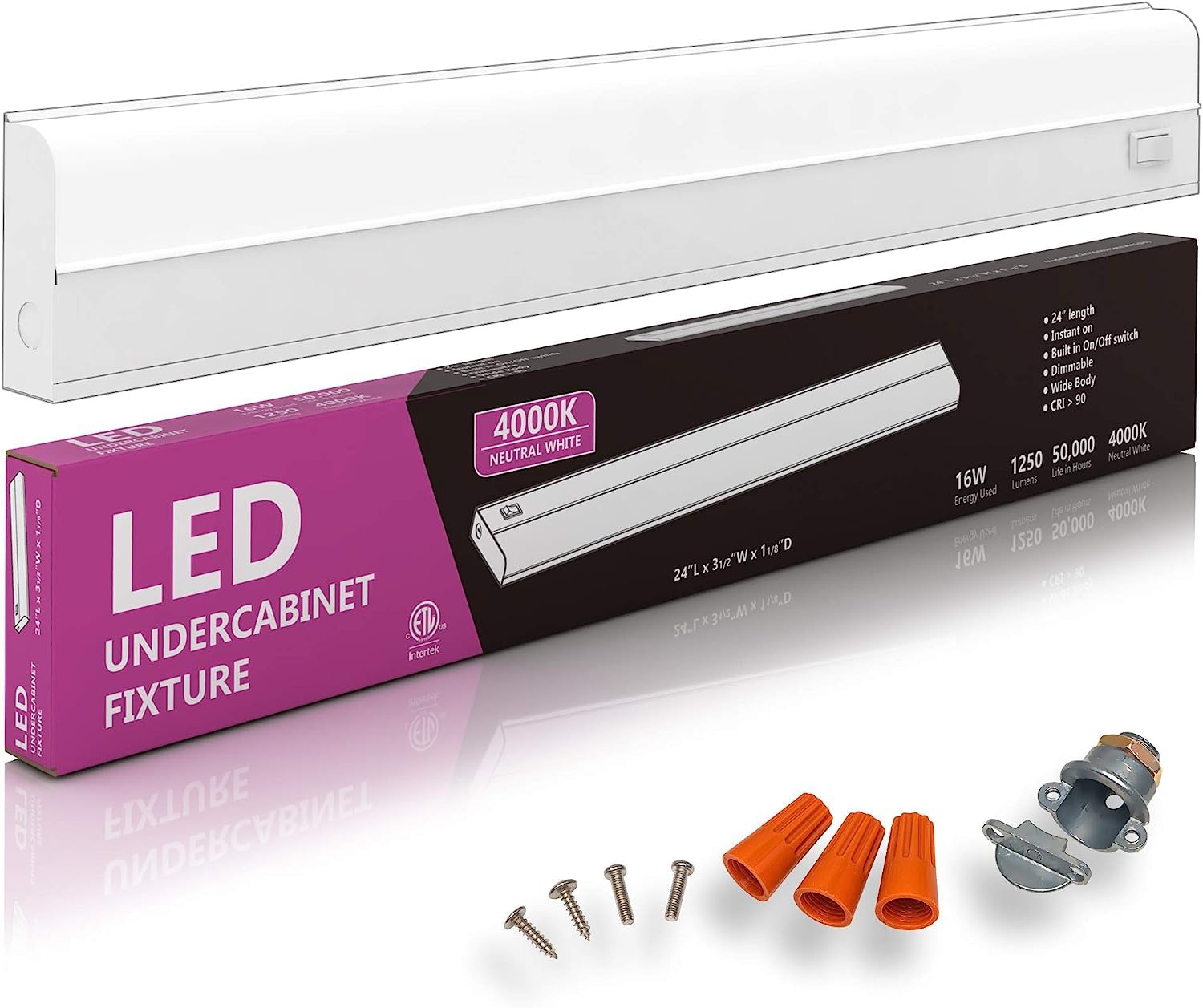 harrrrd 6 Pack Hardwired LED Under Cabinet Lighting, 16 Watt, 24in, Metal, Dimmable, 4000K Cool White
