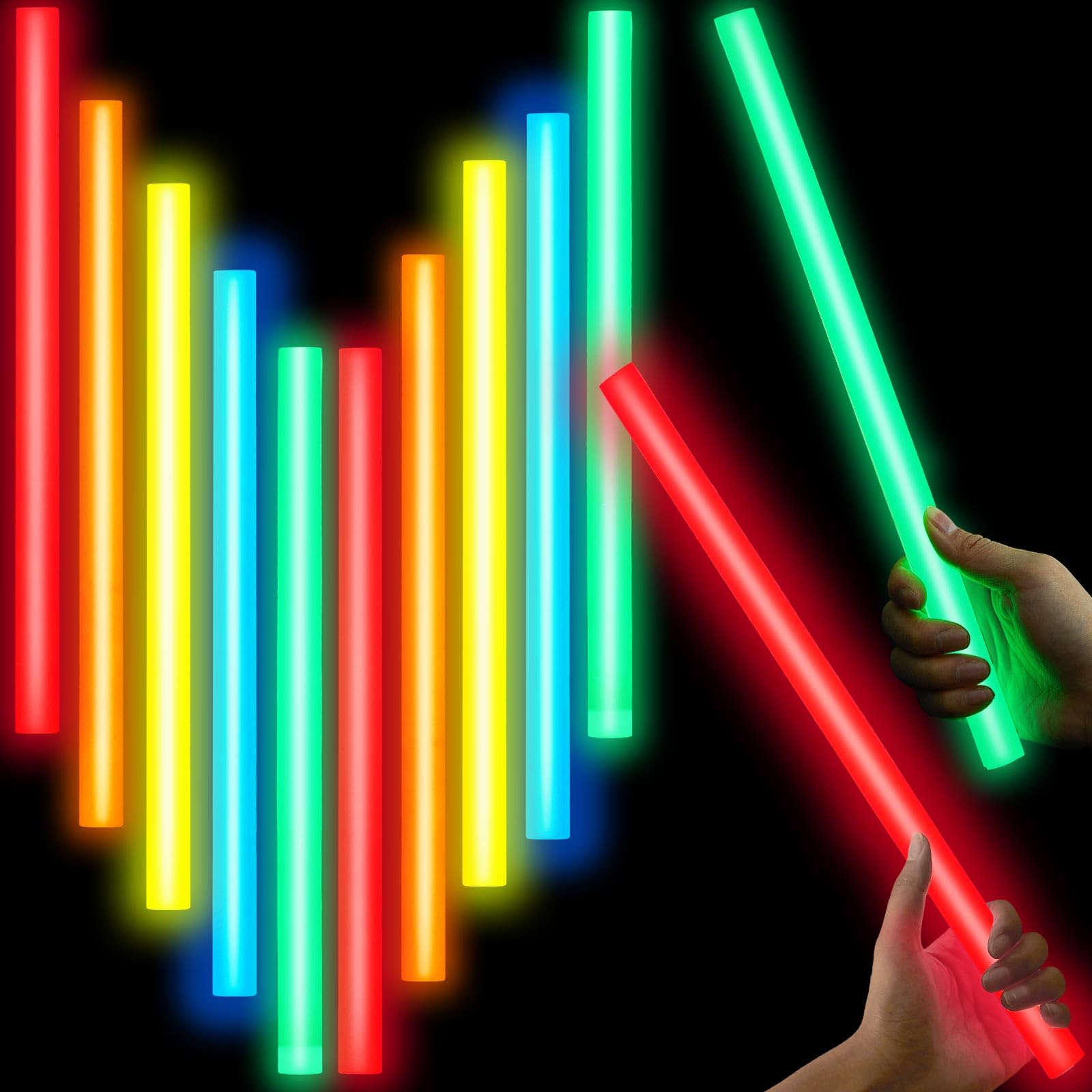 Lewtemi Glow Sticks - 10 Pcs Jumbo 16 Inch Emergency Light Sticks, Bright Colors for Halloween, Camping, Survival Kit
