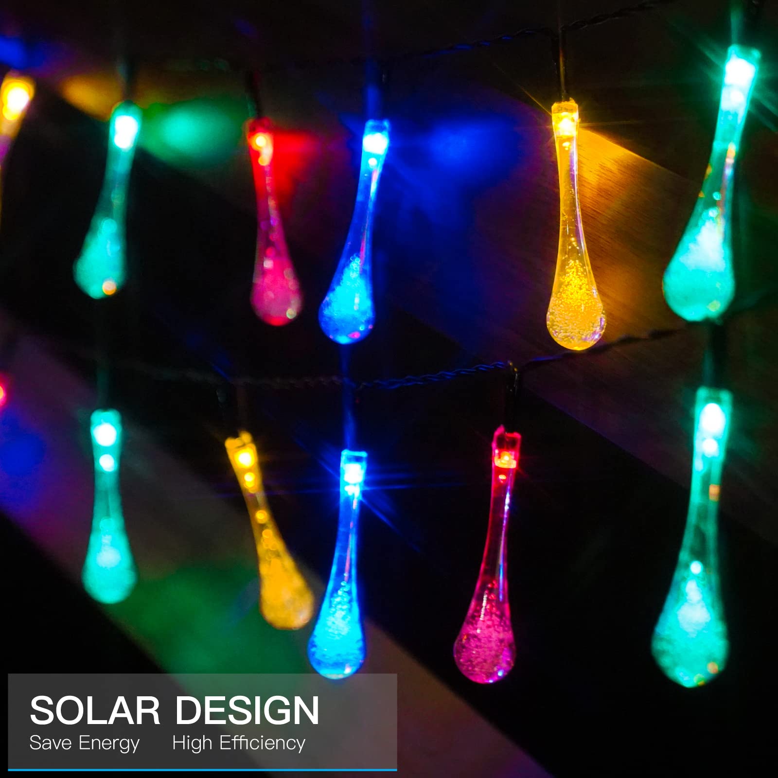 Suddus 2 Pack 30 Led Solar String Lights Outdoor Waterproof, Water Drop Solar Lights With 8 Modes, Solar Party Lights Outdoor