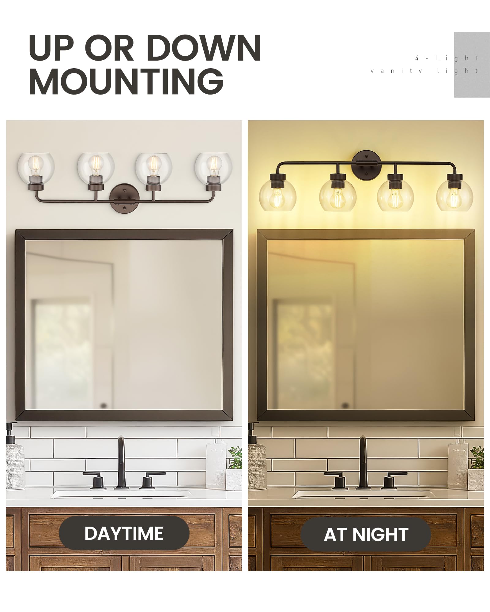 Zeyu 32 Inch Oil Rubbed Bronze Vanity Light  4-Light Bathroom Light Fixture  Vanity Lighting Fixtures With Clear Glass Globe Shade  Zs62Bg-4W Orb