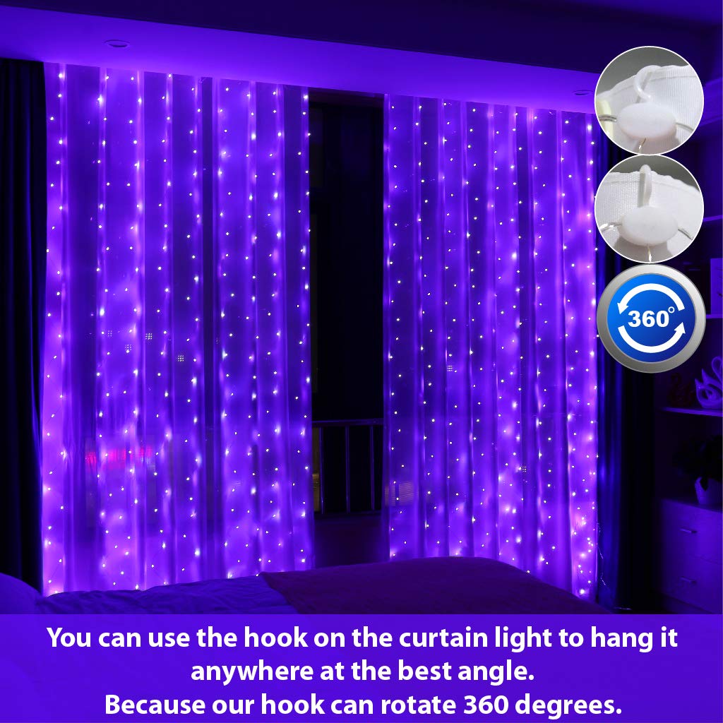 Hxweiye 300Led Purple Fairy Curtain Hanging Lights With Remote 8 Modes Timer For Bedroom, 9.8X9.8Ft Usb Plug In Christmas Fairy String Lights For Outdoor, Weddings, Party, Garden, Wall, Decorations