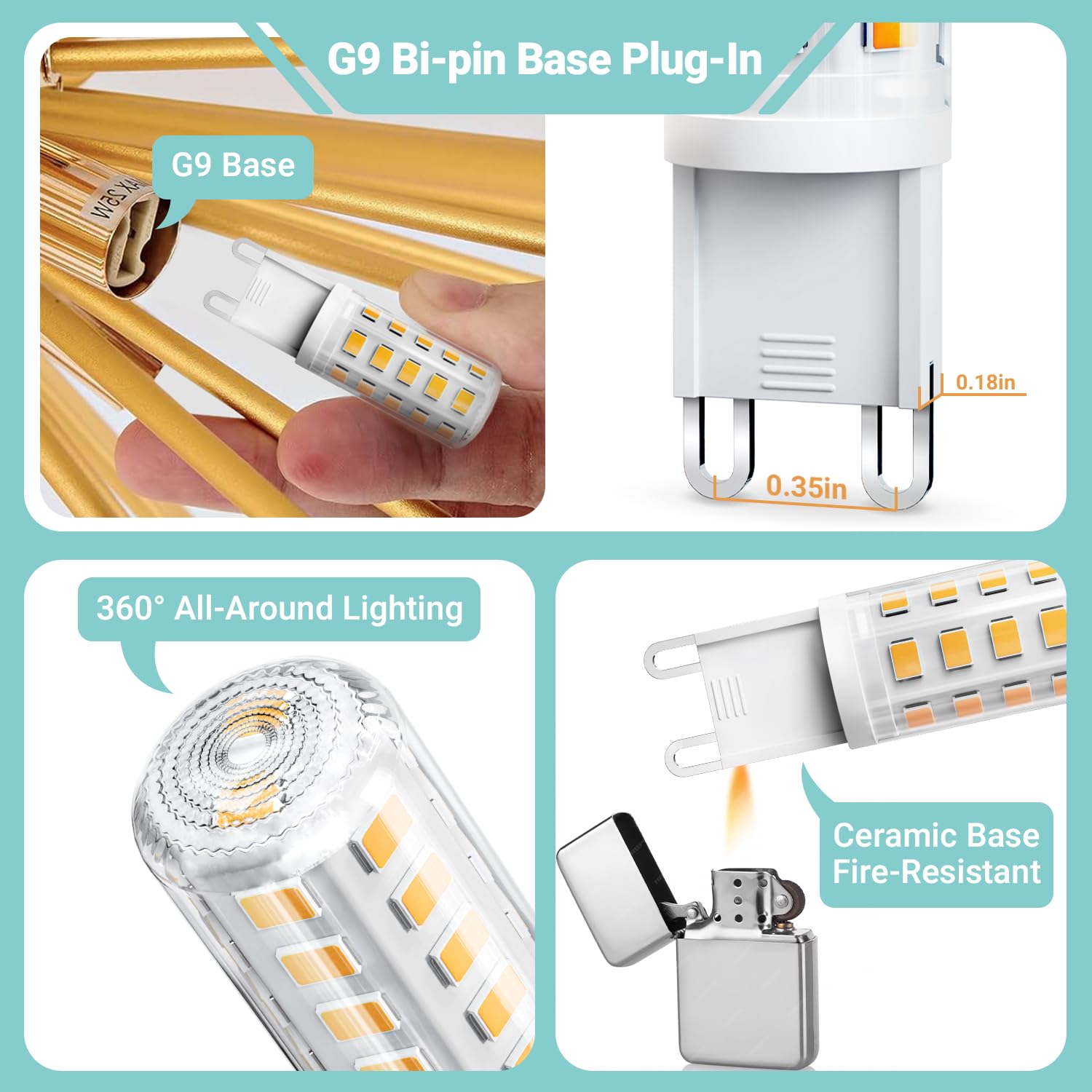 Tjoy 20 Pack G9 Led Bulb 4W, 40 Watt Equivalent Halogen, 3000K Warm White Chandelier Light Bulbs, T4 G9 Bi-Pin Base For Crystal