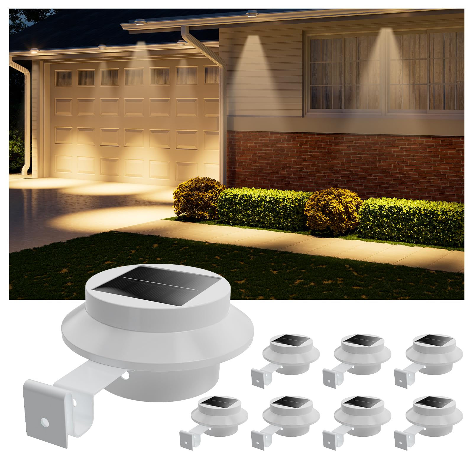 FALOVE 8 Pack Solar Powered Clip On Gutter Lights Waterproof LED Warm White FA0415W-8