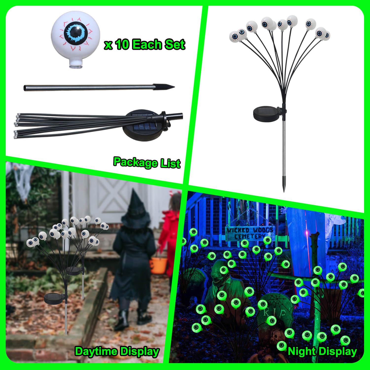 Halloween Decorations Outdoor Eyeball Lights, 2 Packs 20Leds Solar Halloween Pathway Lights Swaying By Wind, 2 Modes Waterproof Solar Halloween Stake Lights For Garden Yard Porch Patio Pathway