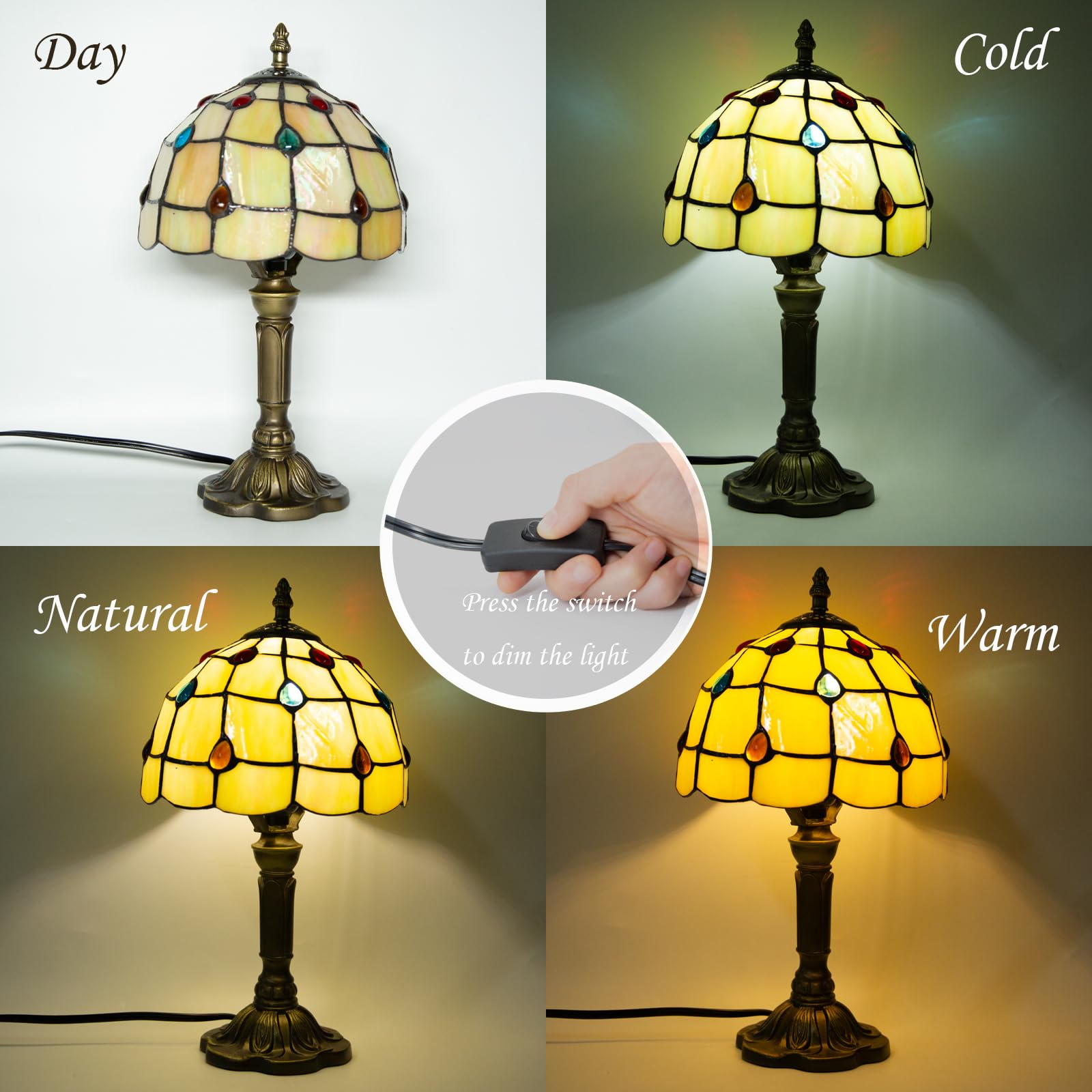 Ppbmocw Stained Glass Lamp,8X14 Inches Small Tiffany Lamp For Bedside,Antique Office,Living Room (C Pteris)