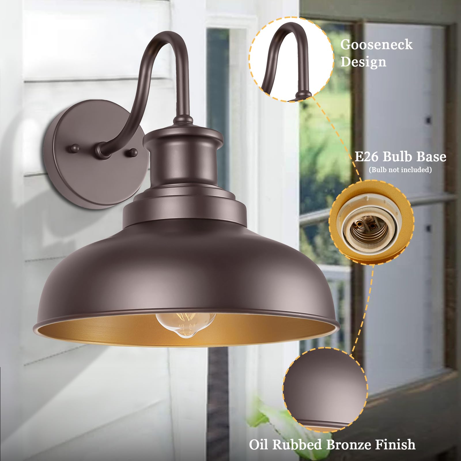 Diyel Outdoor Gooseneck Barn Light - Vintage Iron Wall Sconce, Orb Copper, 1 Pack, Ideal for Porch, Entryway, Garage