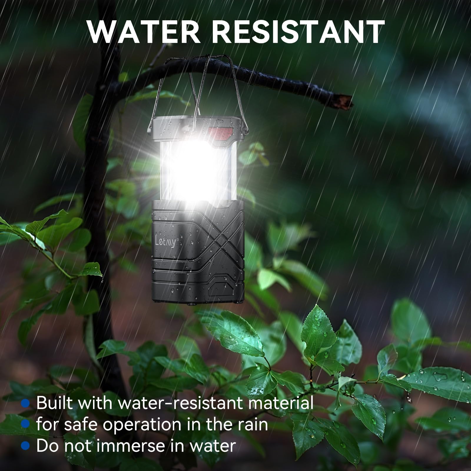 LETMY 4 Pack Rechargeable LED Camping Lanterns, Solar & USB Powered, Metal, Black, Model X2500, Ideal for Emergencies & Power Outages
