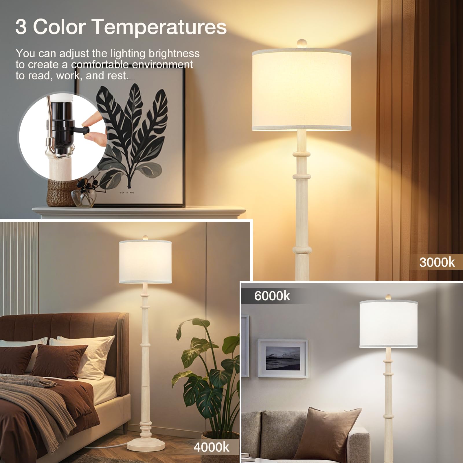 EJIAXIN 60in Resin Floor Lamp - Vintage Standing Light with Linen Shade, Oatmeal Wash, Model: floor lamp for living room-C