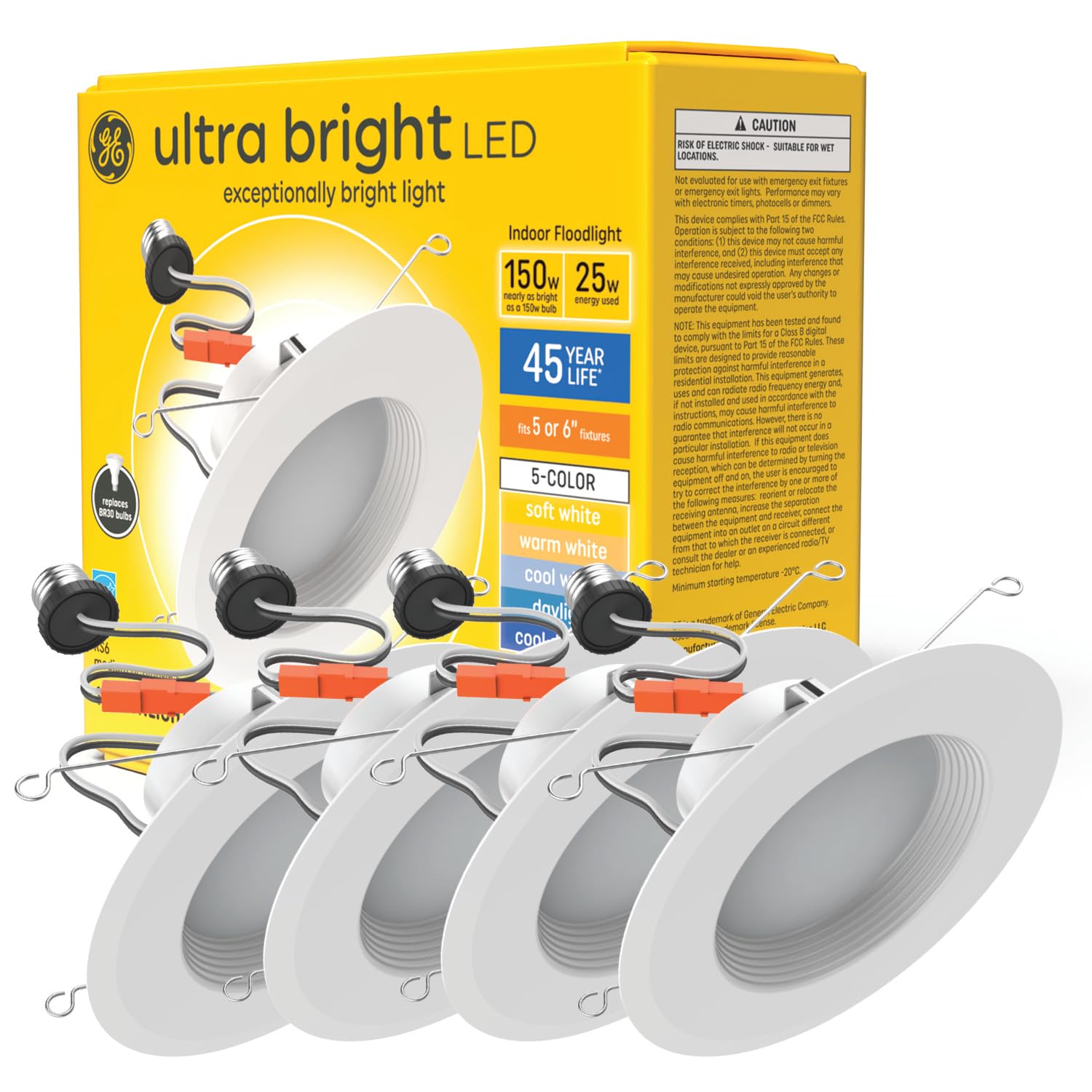 GE Ultra Bright LED Recessed Downlight Fixture, RS6 Indoor Floodlight, 6-Inch, Multiple Color Temperatures, 150 Watt Replacement