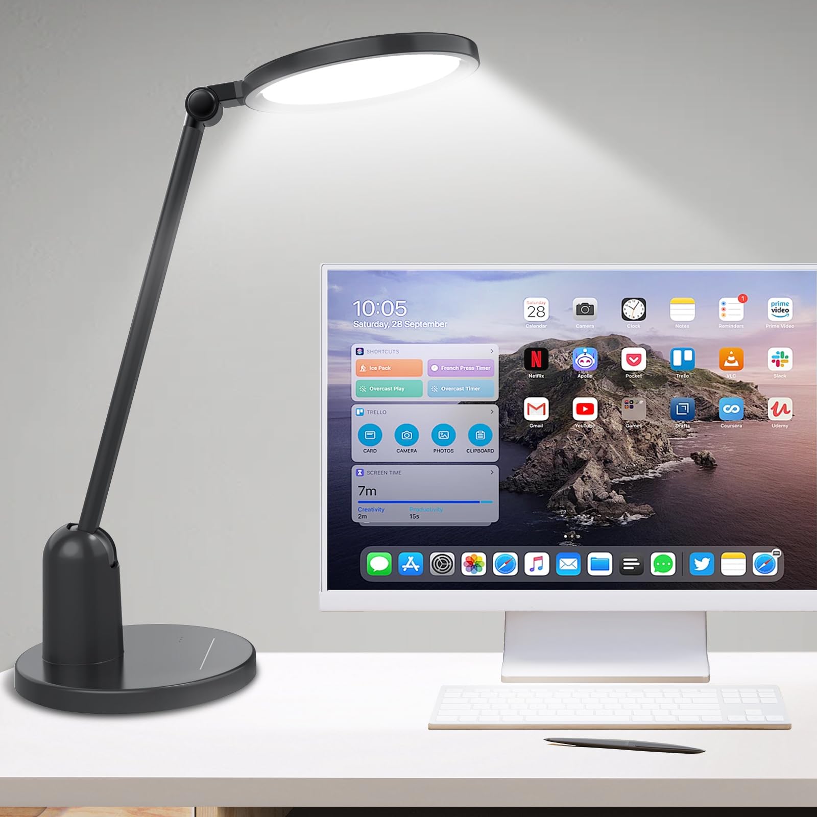 Desk Lamps for Home Office with Stable Base, 1000LM Ultra Bright Eye-Caring LED Desk Light, 3000K-6000K Dimmable Table Lamp with